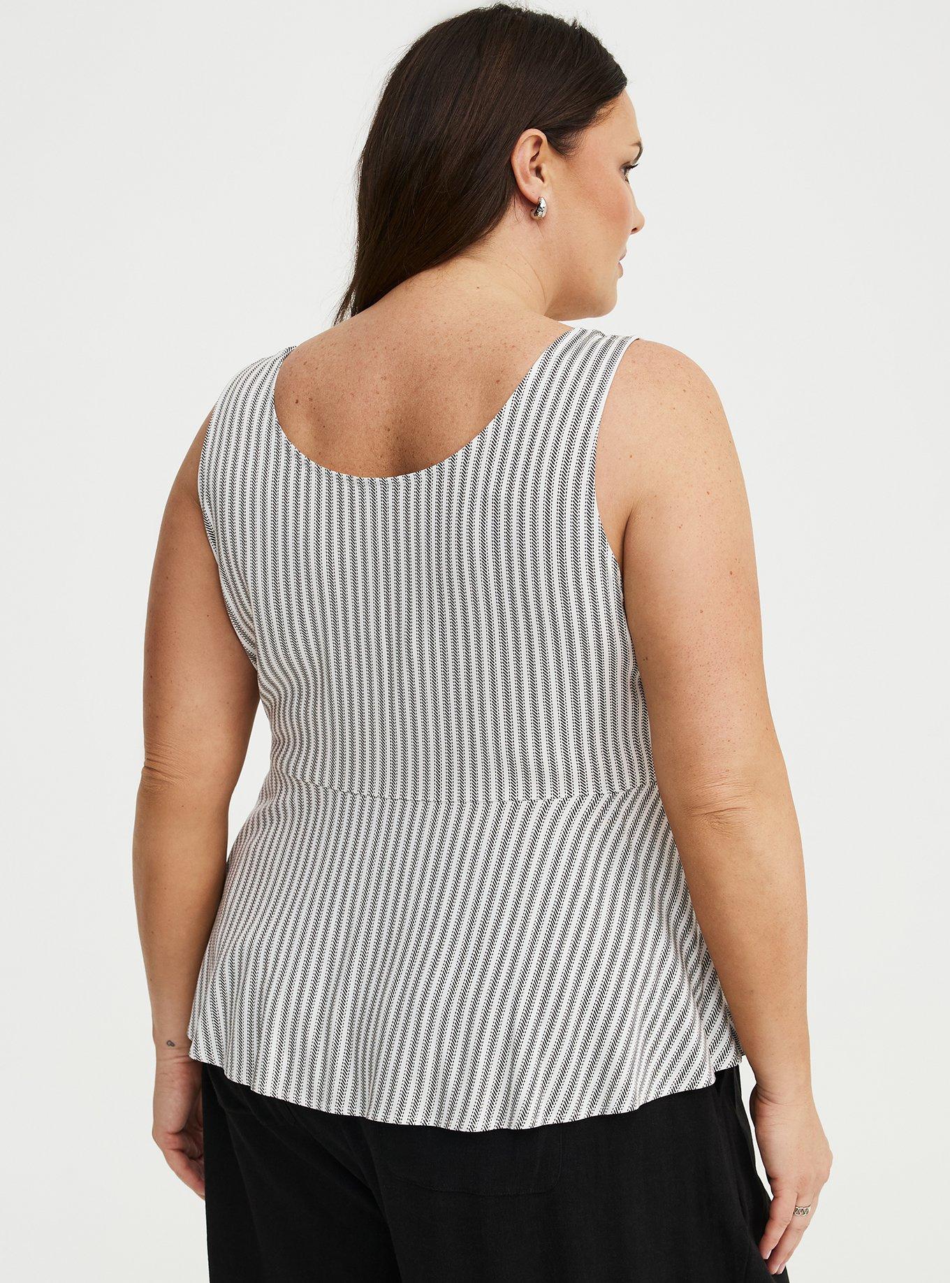 Button Front Peplum Tank, MORA STRIPE WHITE, alternate