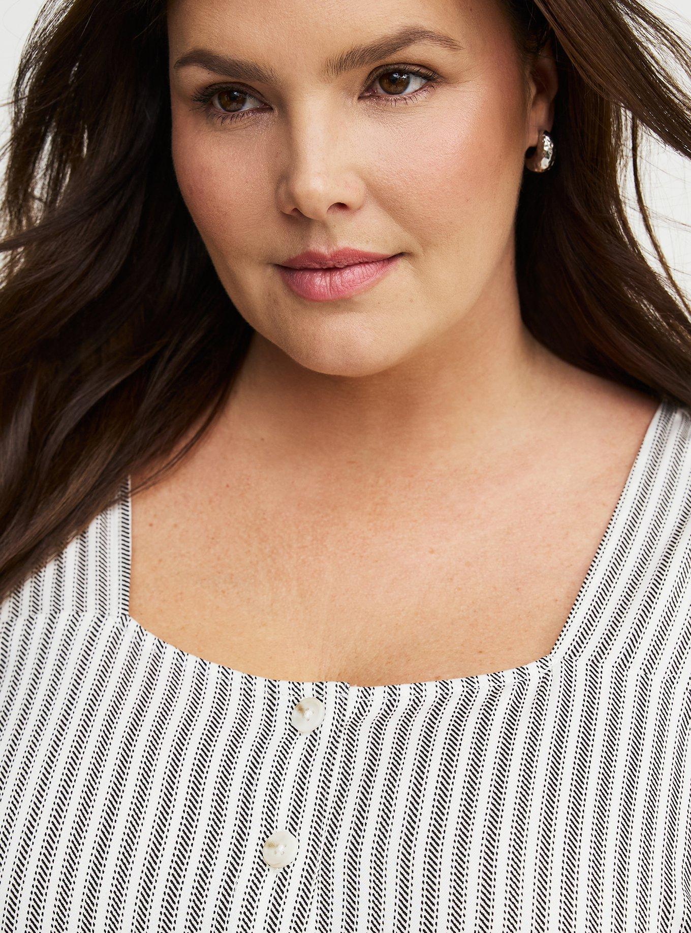 Button Front Peplum Tank, MORA STRIPE WHITE, alternate