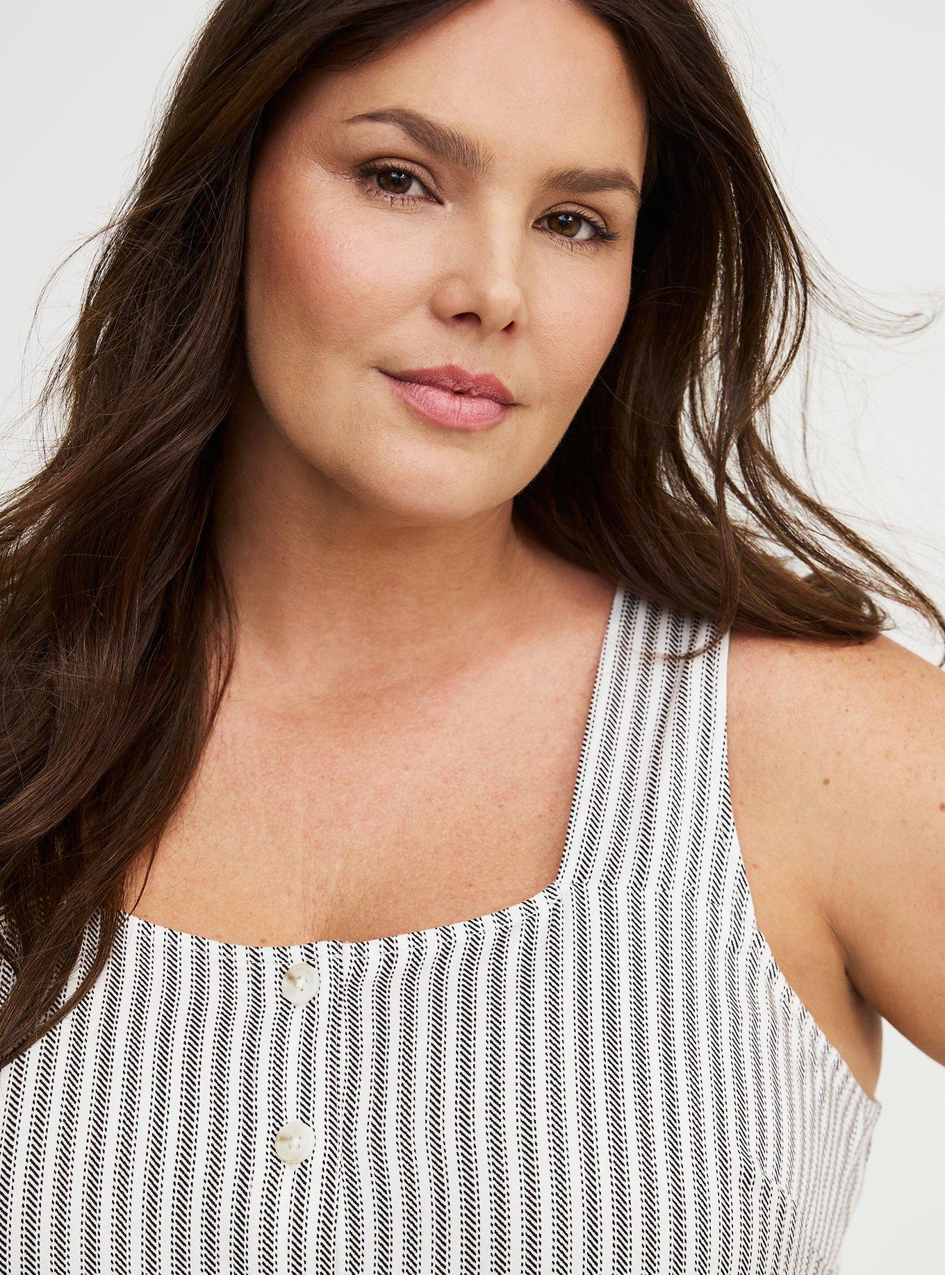 Button Front Peplum Tank, MORA STRIPE WHITE, alternate