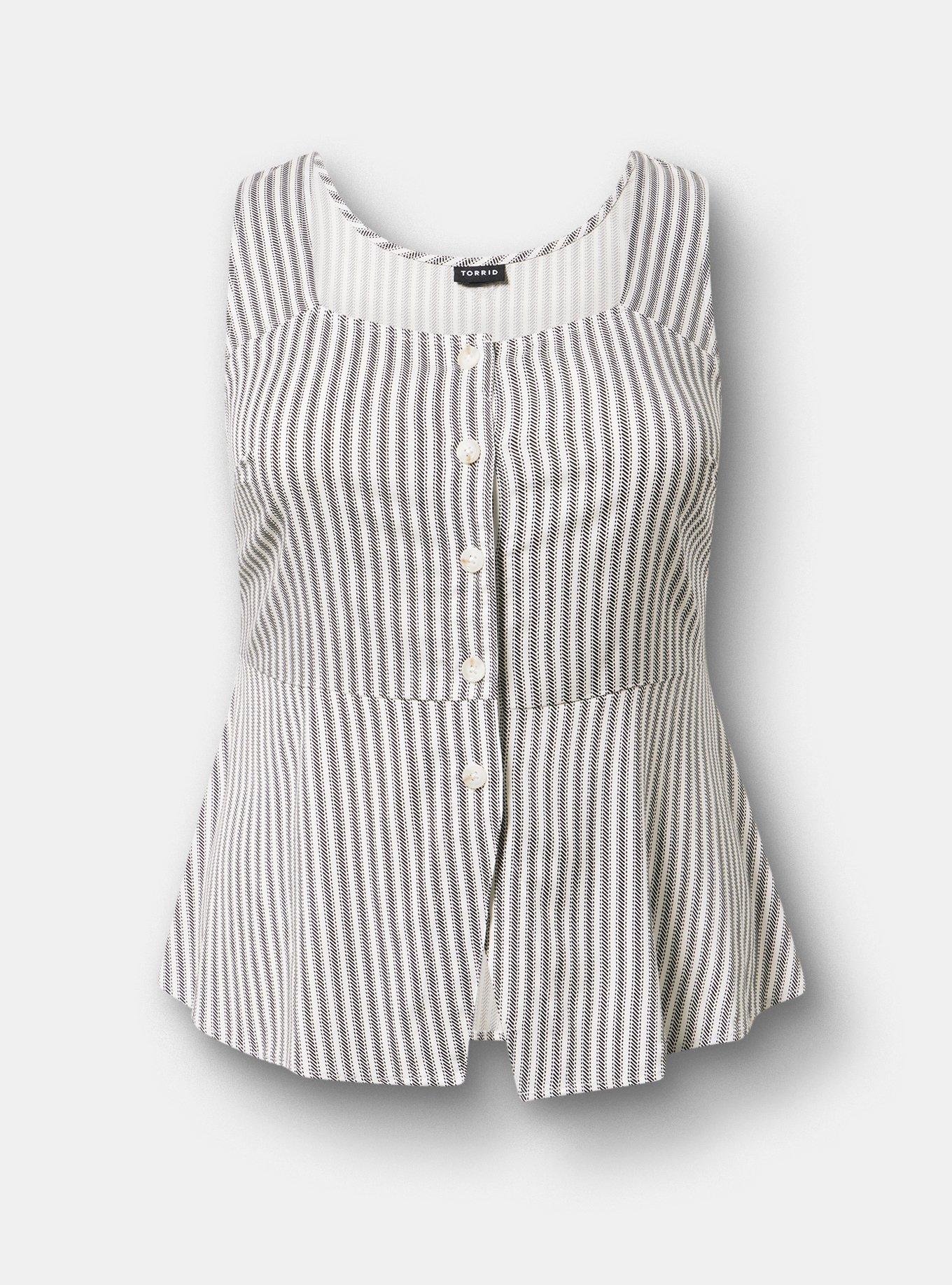 Button Front Peplum Tank, MORA STRIPE WHITE, hi-res
