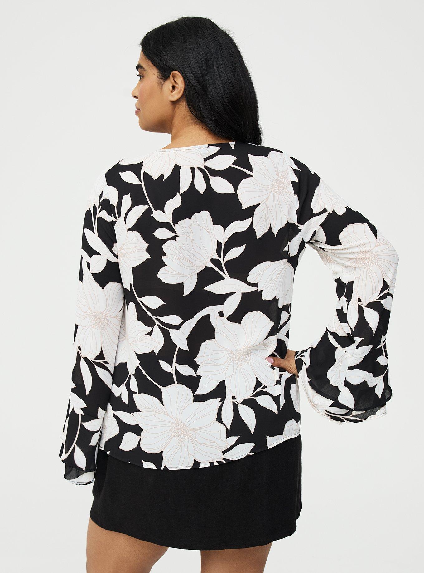 Bell Sleeve Blouse, BLUEPRINT FLORAL BLACK, alternate