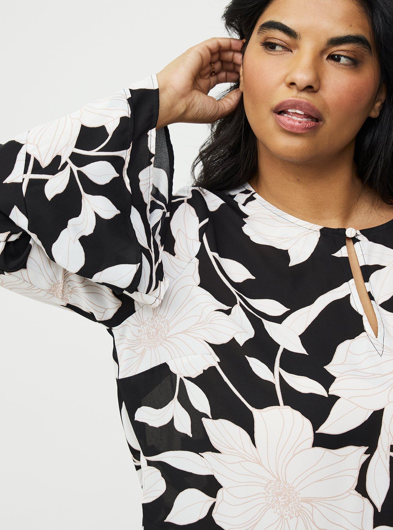 Bell Sleeve Blouse, BLUEPRINT FLORAL BLACK, alternate