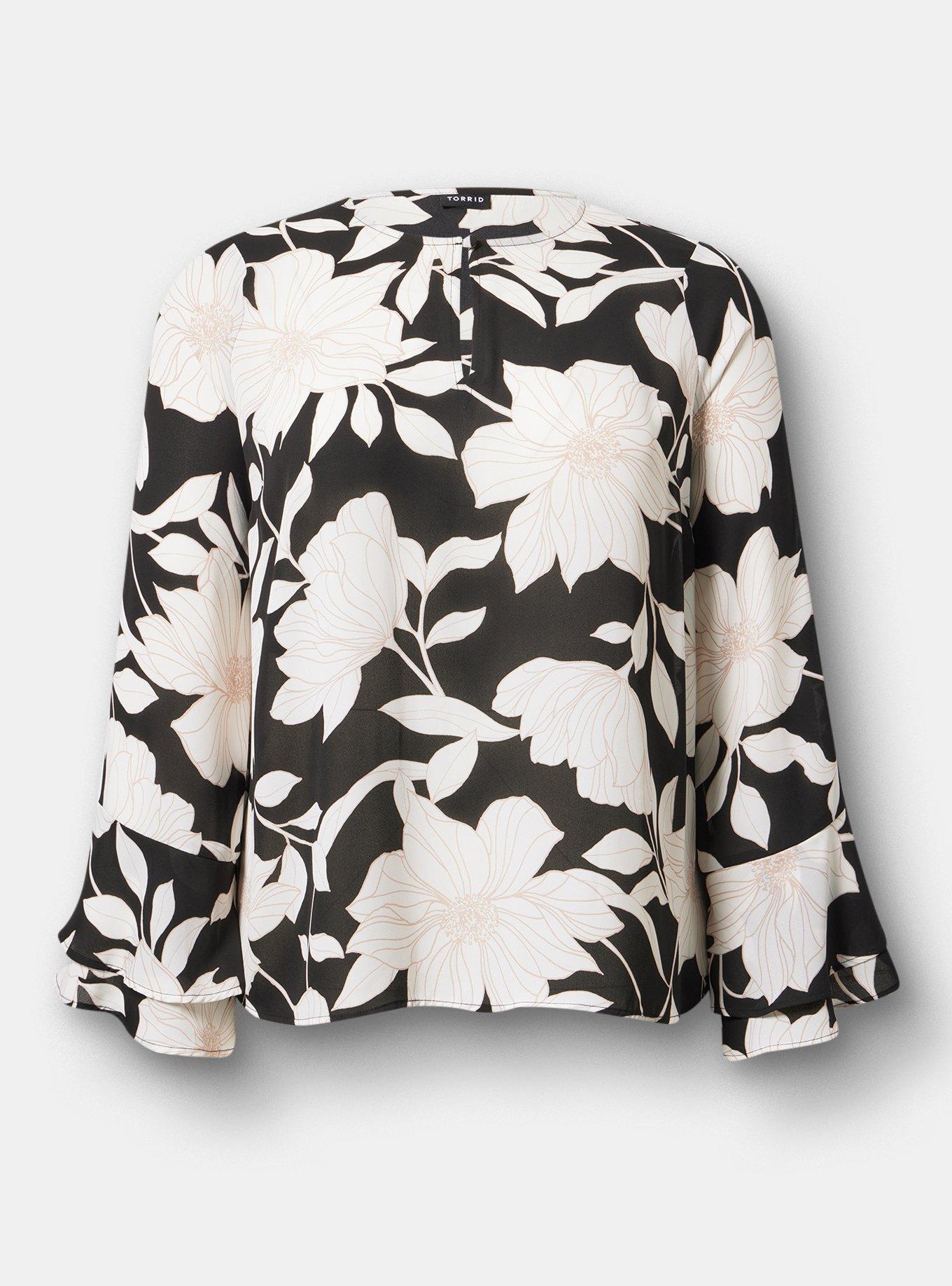 Bell Sleeve Blouse, BLUEPRINT FLORAL BLACK, hi-res