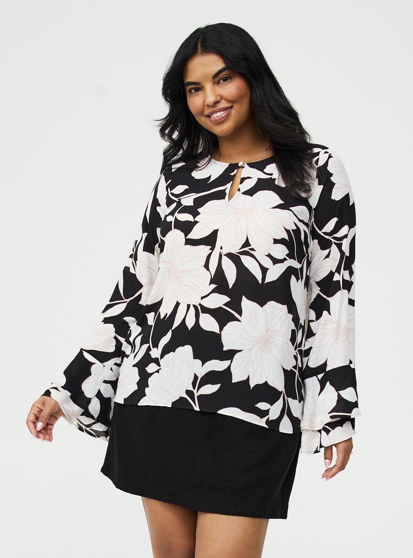 Bell Sleeve Blouse, BLUEPRINT FLORAL BLACK, hi-res
