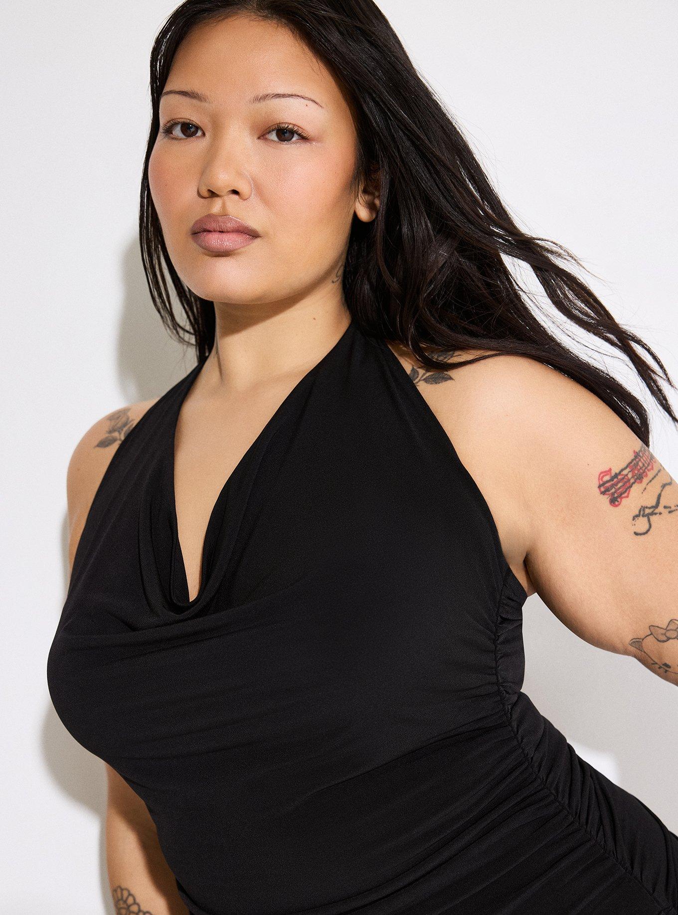 LoveSick Drapey Halter Ruched Mini Dress, DEEP BLACK, alternate