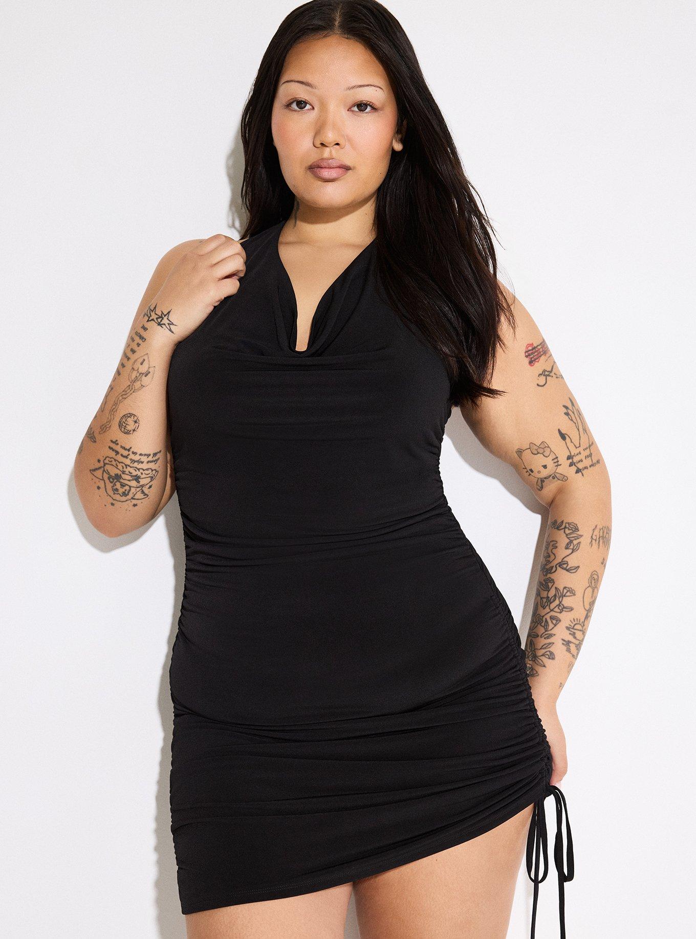 drapey mini dress Plus Size Women's Drapey Faux Leather Mini Dress by ELOQUII in Cherry Wood (Size 28)