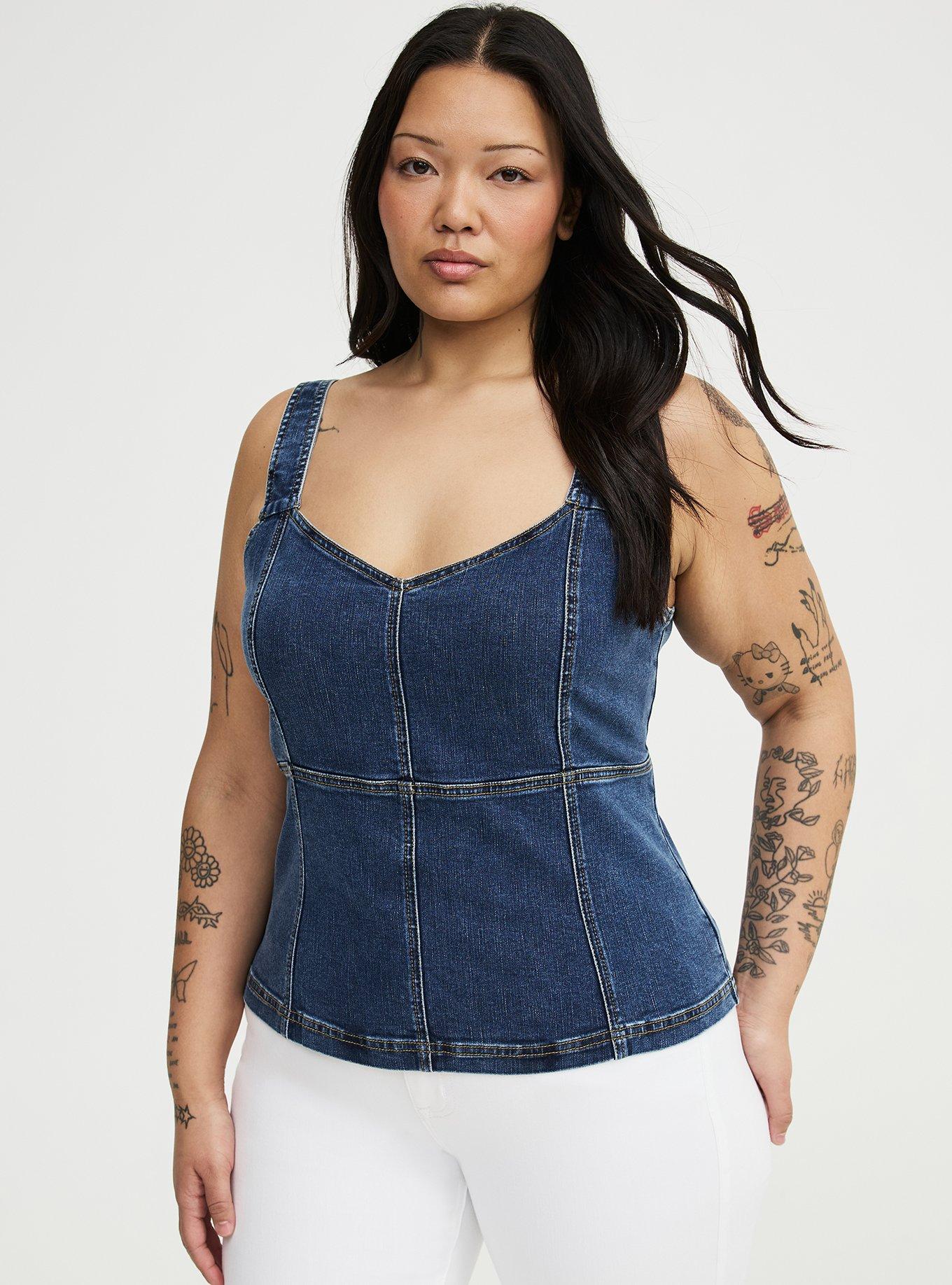 Denim Corset Top, MEDIUM WASH, hi-res