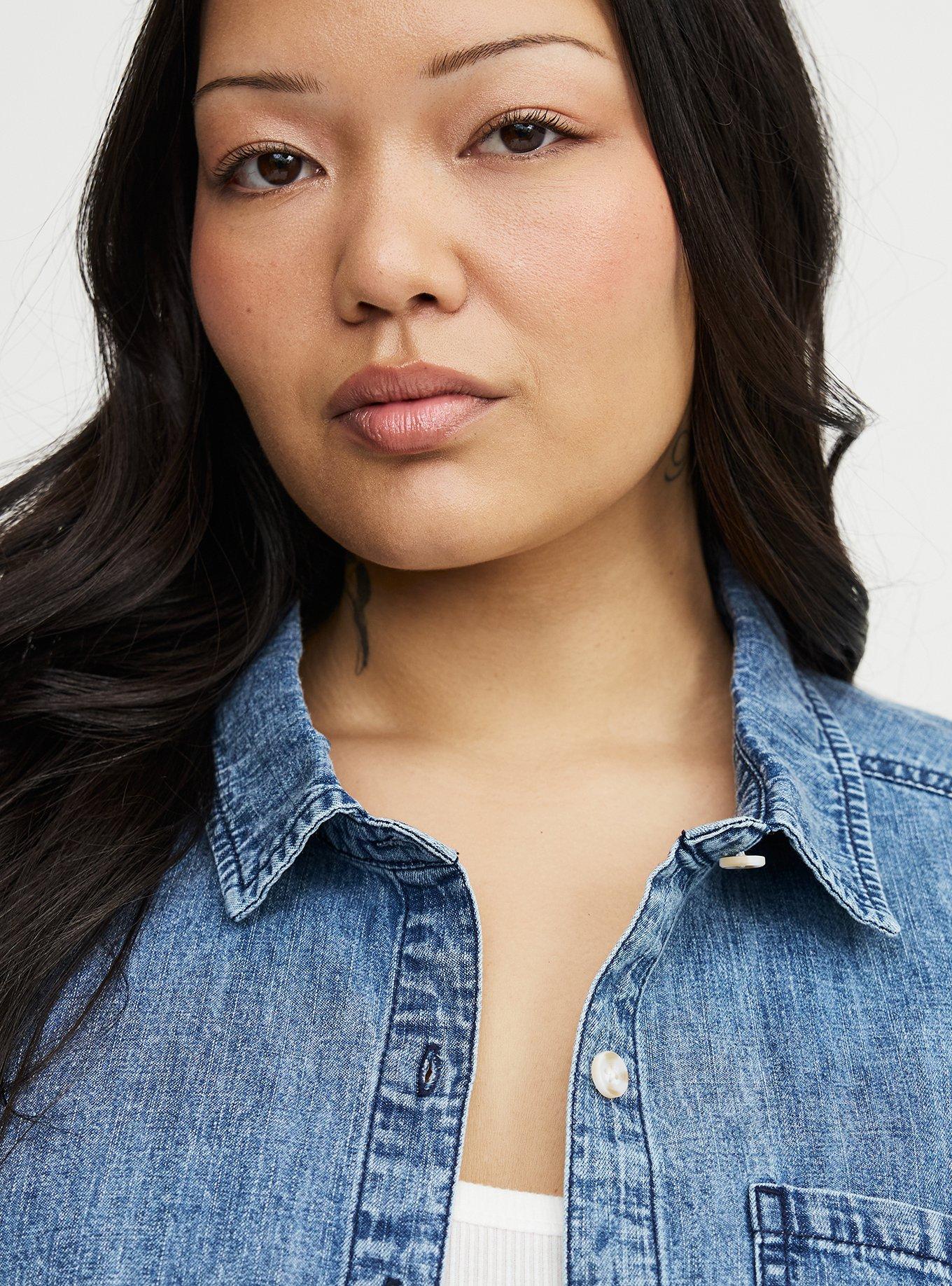 Cropped Denim Shirt, LIGHT WASH, alternate