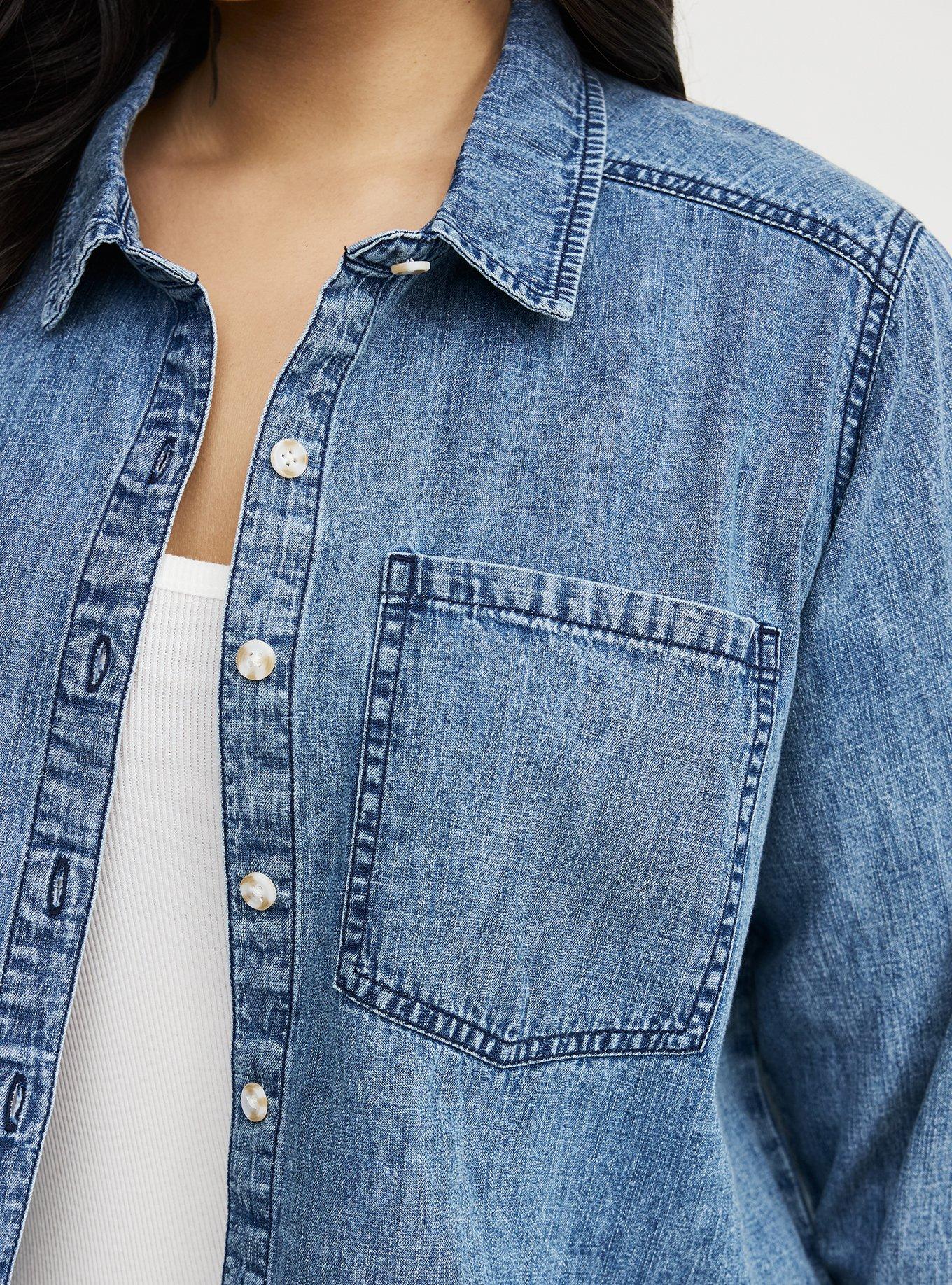 Cropped Denim Shirt, LIGHT WASH, alternate