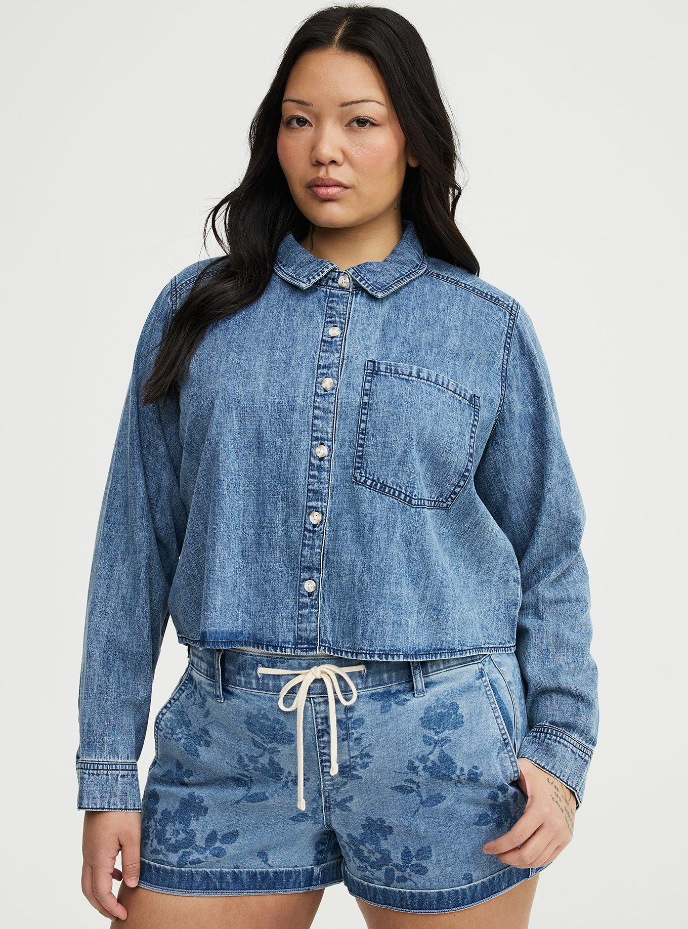 Cropped Denim Shirt, LIGHT WASH, alternate