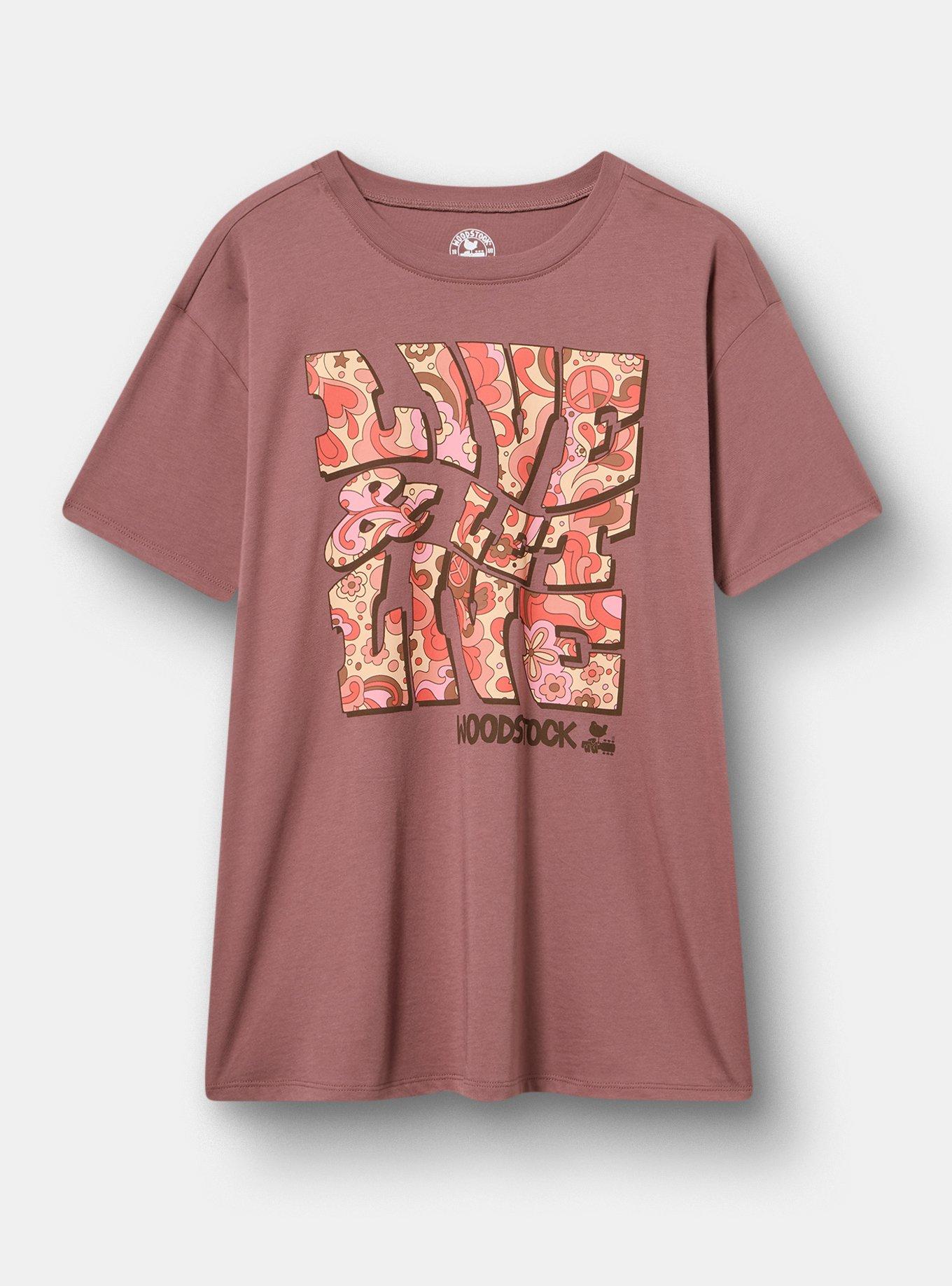 Woodstock Relaxed Cotton Crew Tee, WOODSTOCK LET LIVE ROSE TAUPE, hi-res