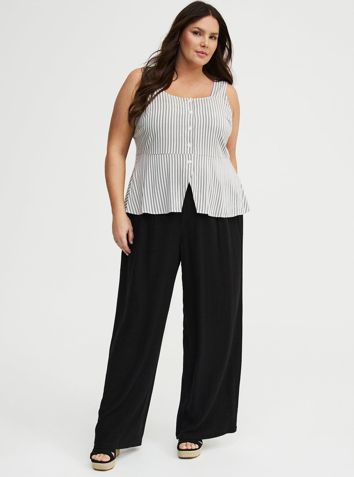High-Rise Wide Leg Linen-Blend Trouser, DEEP BLACK, hi-res