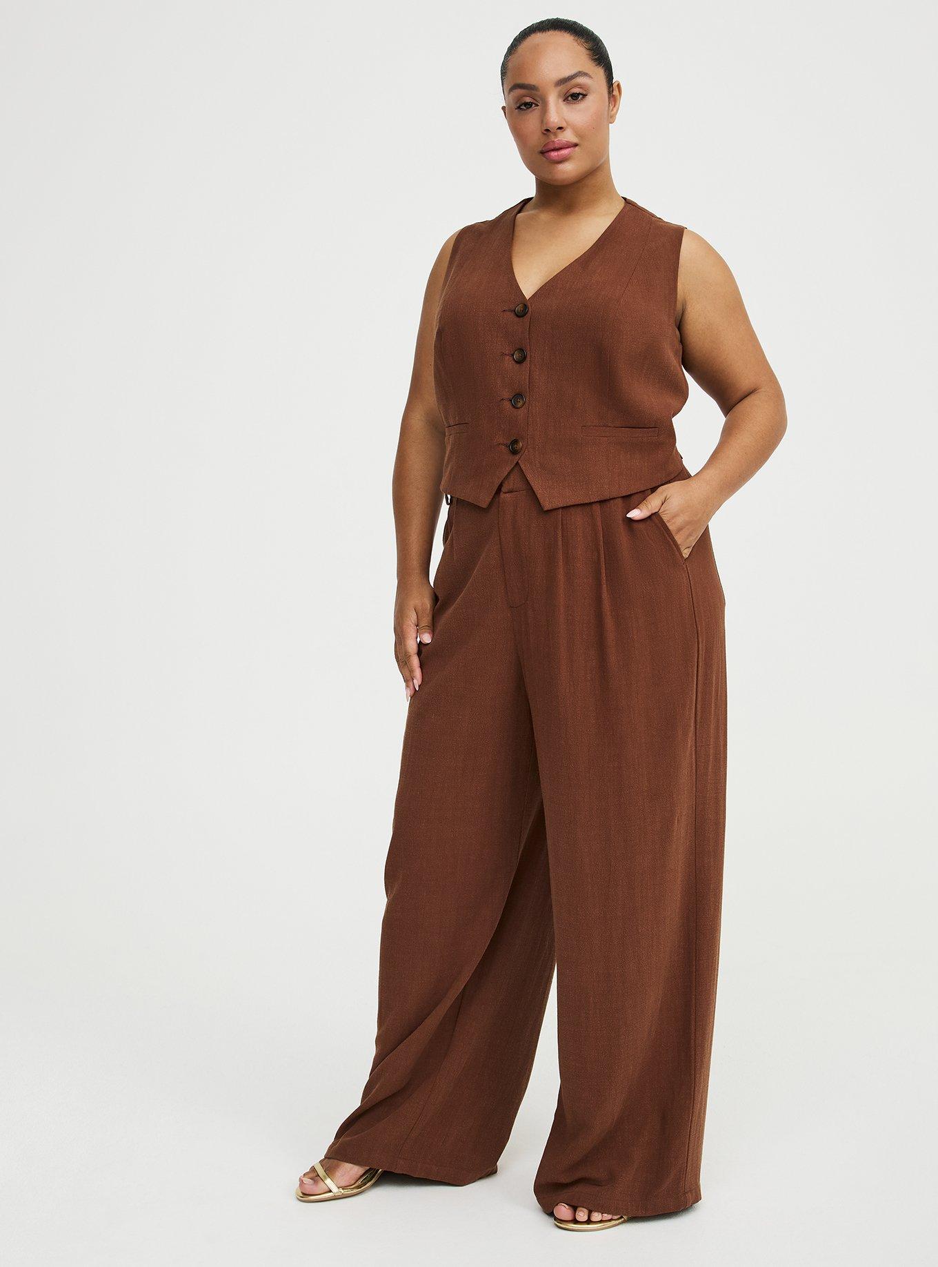 High-Rise Wide Leg Linen-Blend Trouser, CAPPUCCINO, alternate