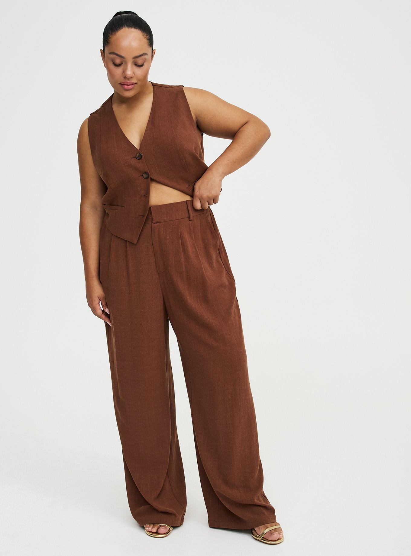 High-Rise Wide Leg Linen-Blend Trouser, CAPPUCCINO, hi-res