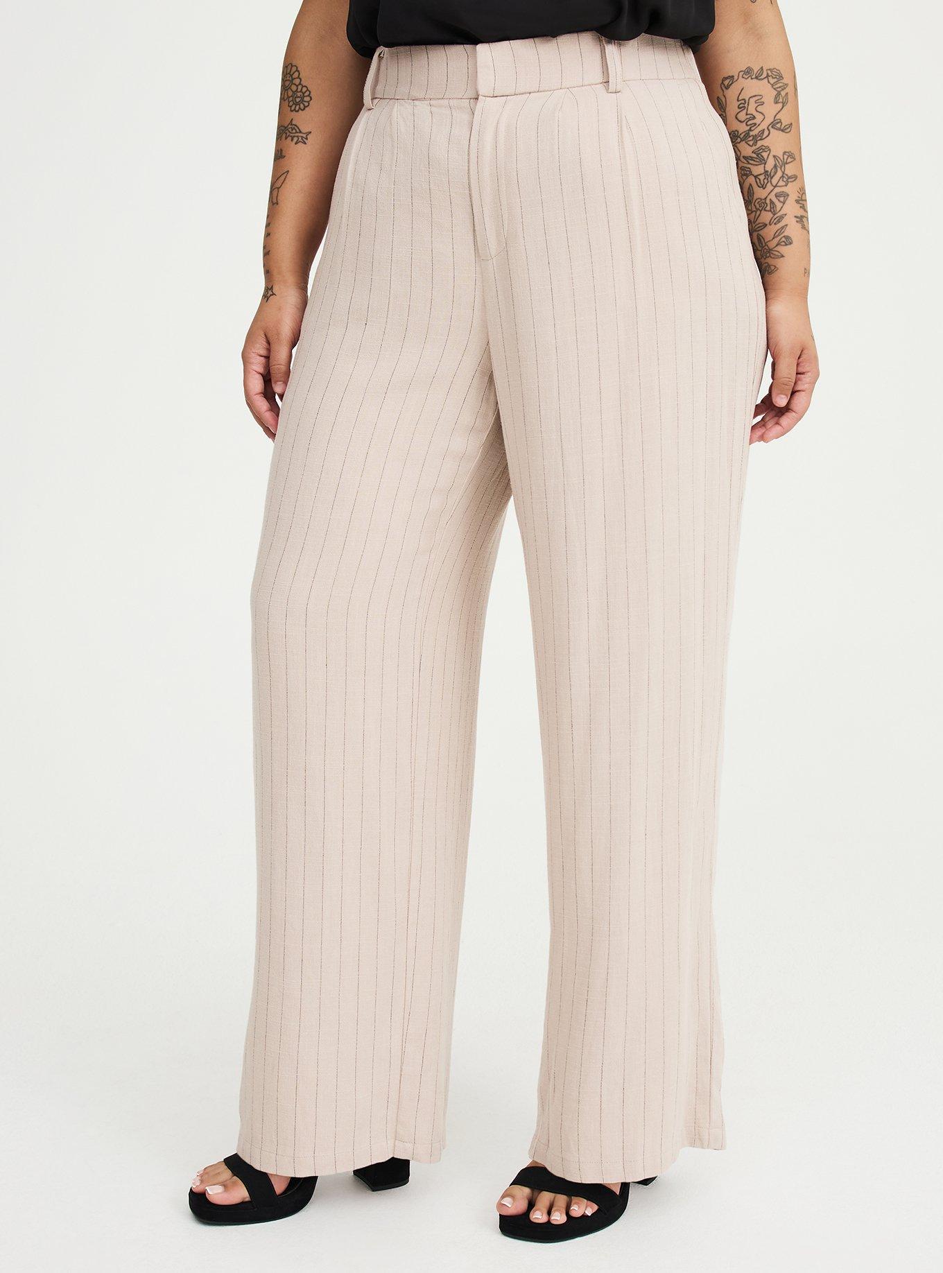 High-Rise Wide Leg Linen-Blend Trouser, MUSHROOM PINSTRIPE, alternate