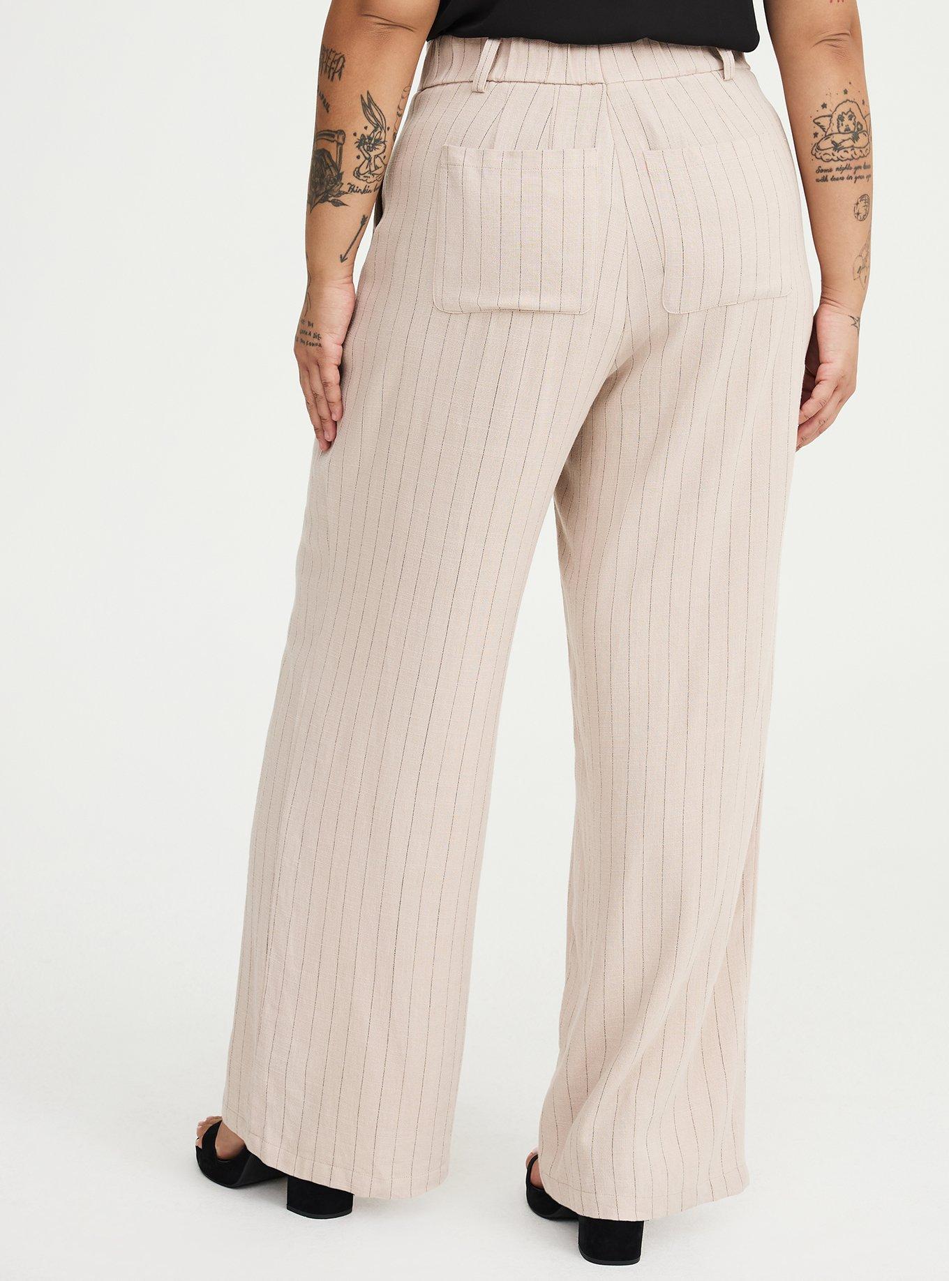 High-Rise Wide Leg Linen-Blend Trouser, MUSHROOM PINSTRIPE, alternate