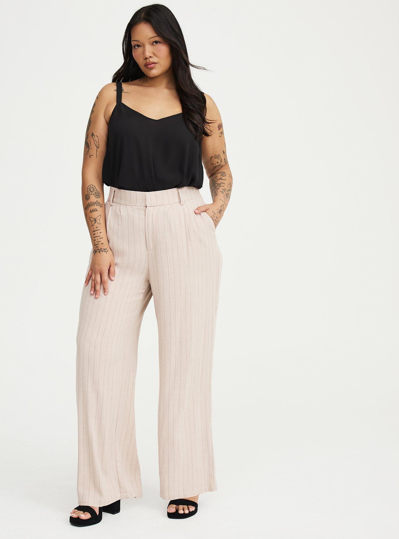 High-Rise Wide Leg Linen-Blend Trouser, MUSHROOM PINSTRIPE, alternate