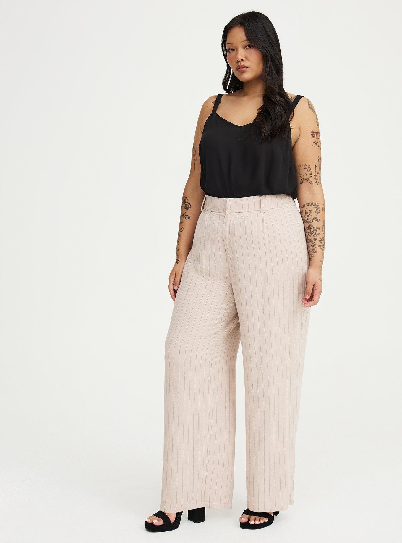 High-Rise Wide Leg Linen-Blend Trouser, MUSHROOM PINSTRIPE, alternate