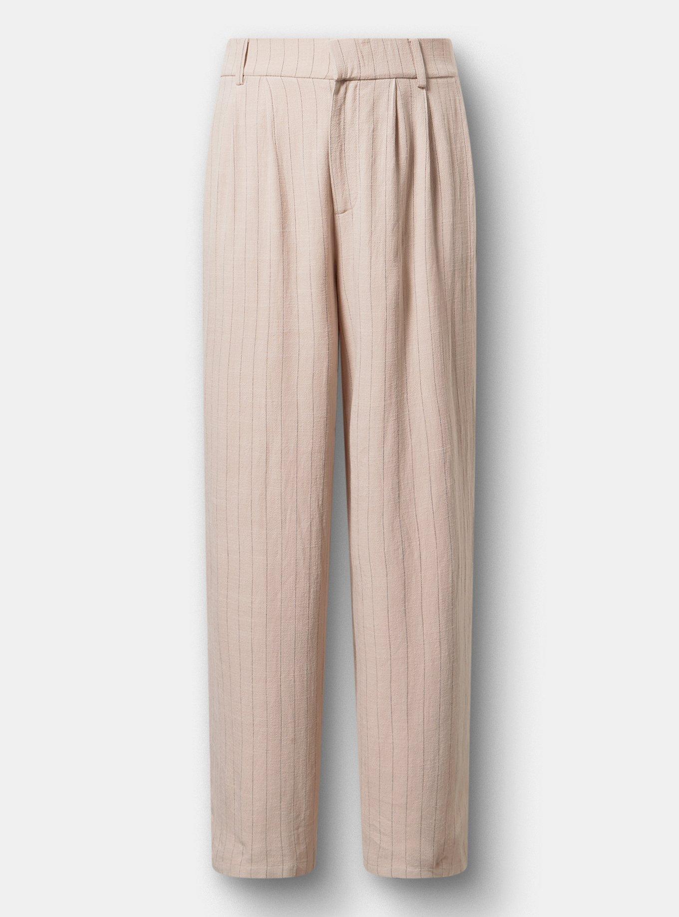 High-Rise Wide Leg Linen-Blend Trouser, MUSHROOM PINSTRIPE, hi-res