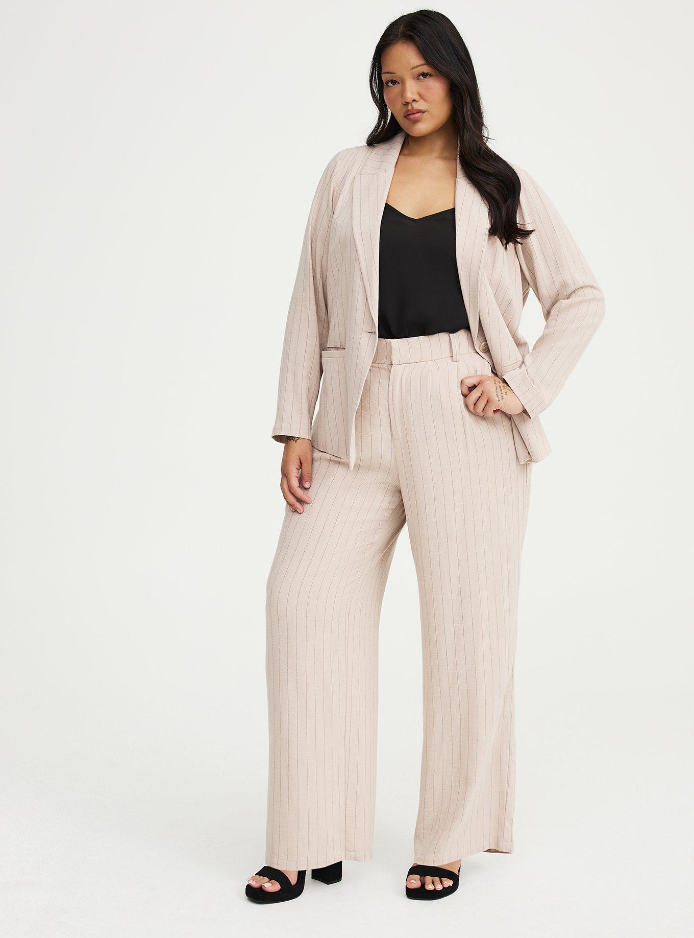 High-Rise Wide Leg Linen-Blend Trouser, MUSHROOM PINSTRIPE, hi-res