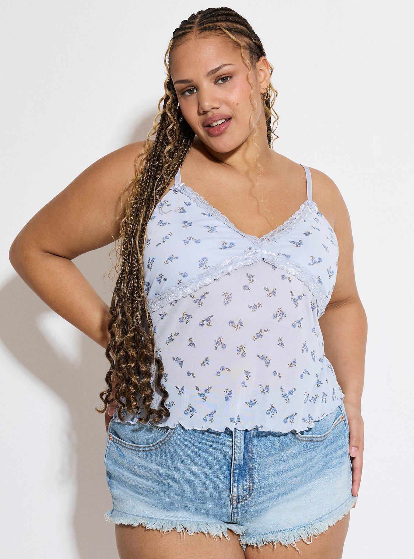 LoveSick Mesh Cami, ROSA SPRIGS FLORAL BLUE, hi-res