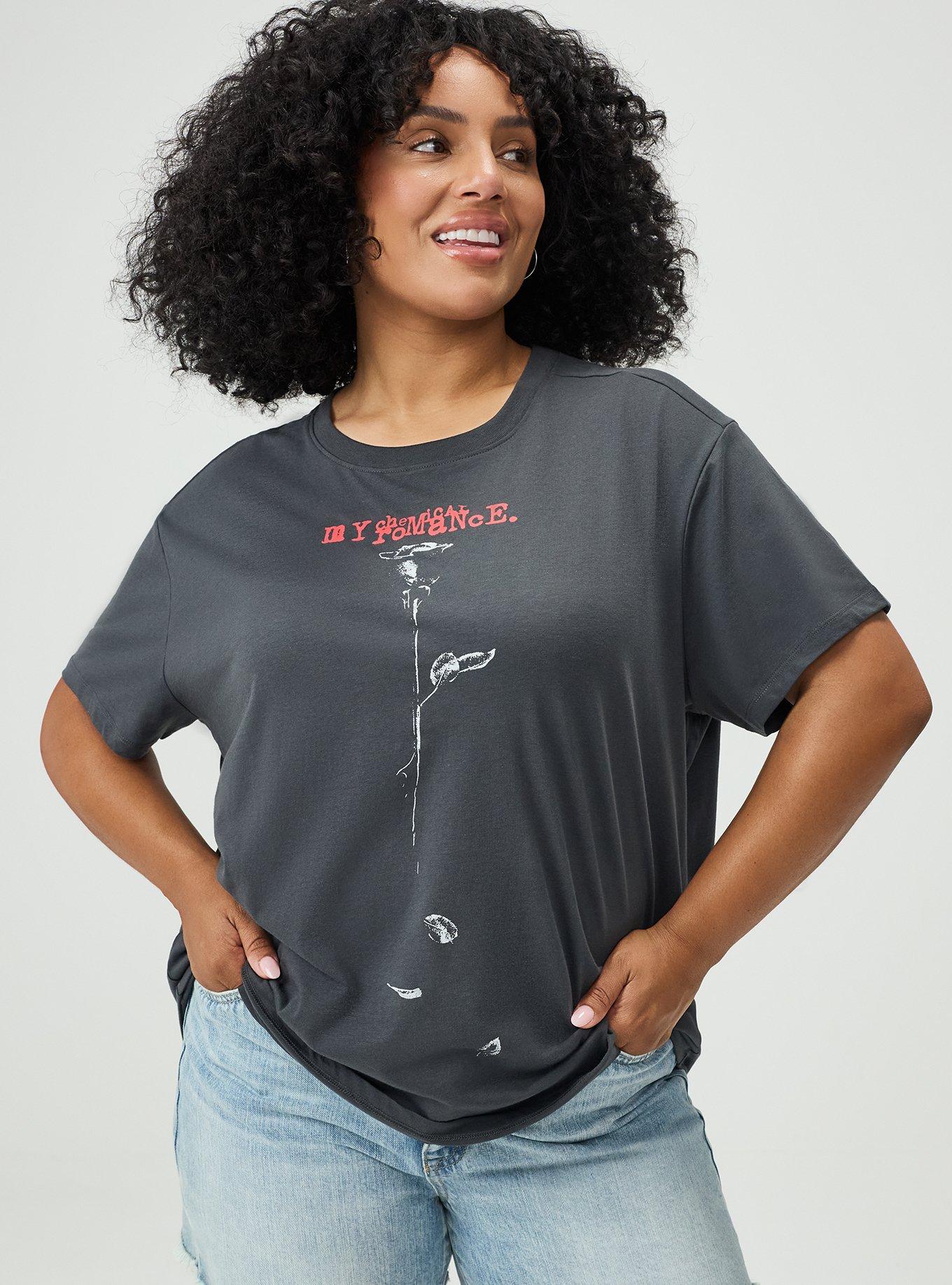 My Chemical Romance Relaxed Cotton Crew Tee, MY CHEMICAL ROMANCE ROSE VINTAGE BLACK, hi-res