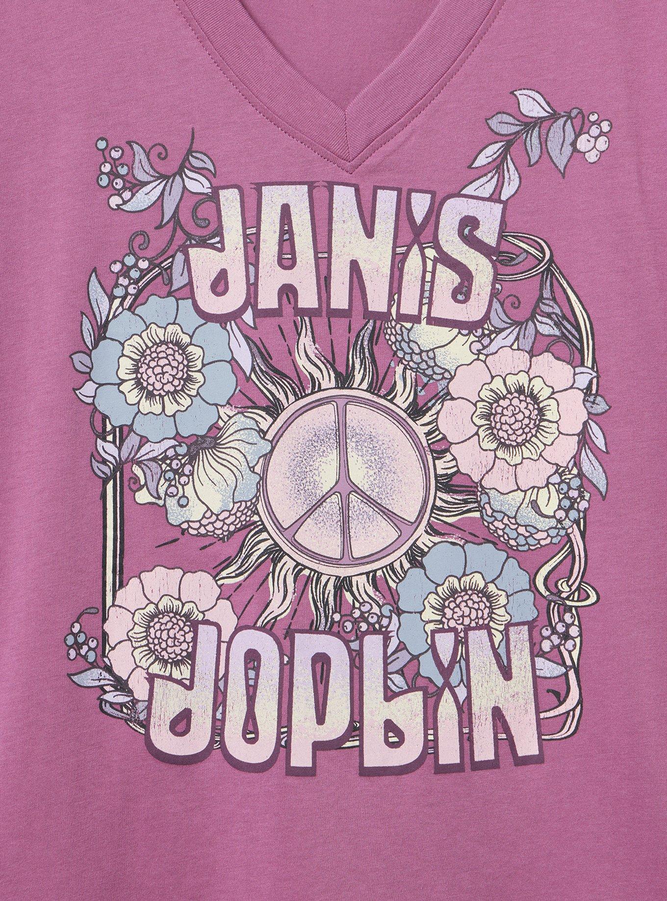 Janis Joplin Classic Cotton V-Neck Tee, JANIS POPLIN FLORAL ARGYLE PURPLE, alternate