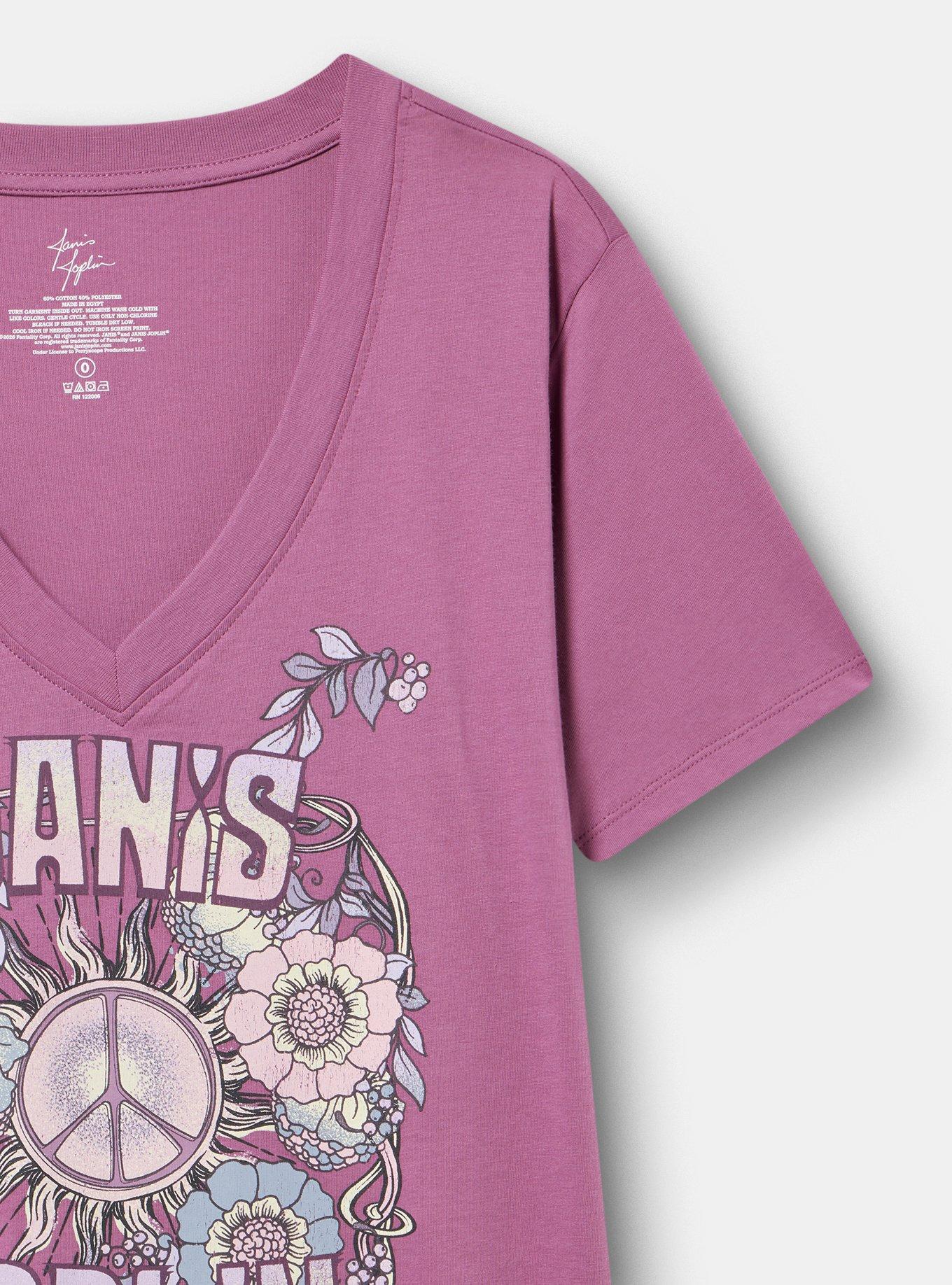 Janis Joplin Classic Cotton V-Neck Tee, JANIS POPLIN FLORAL ARGYLE PURPLE, alternate