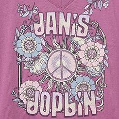 Janis Joplin Classic Cotton V-Neck Tee, JANIS POPLIN FLORAL ARGYLE PURPLE, swatch