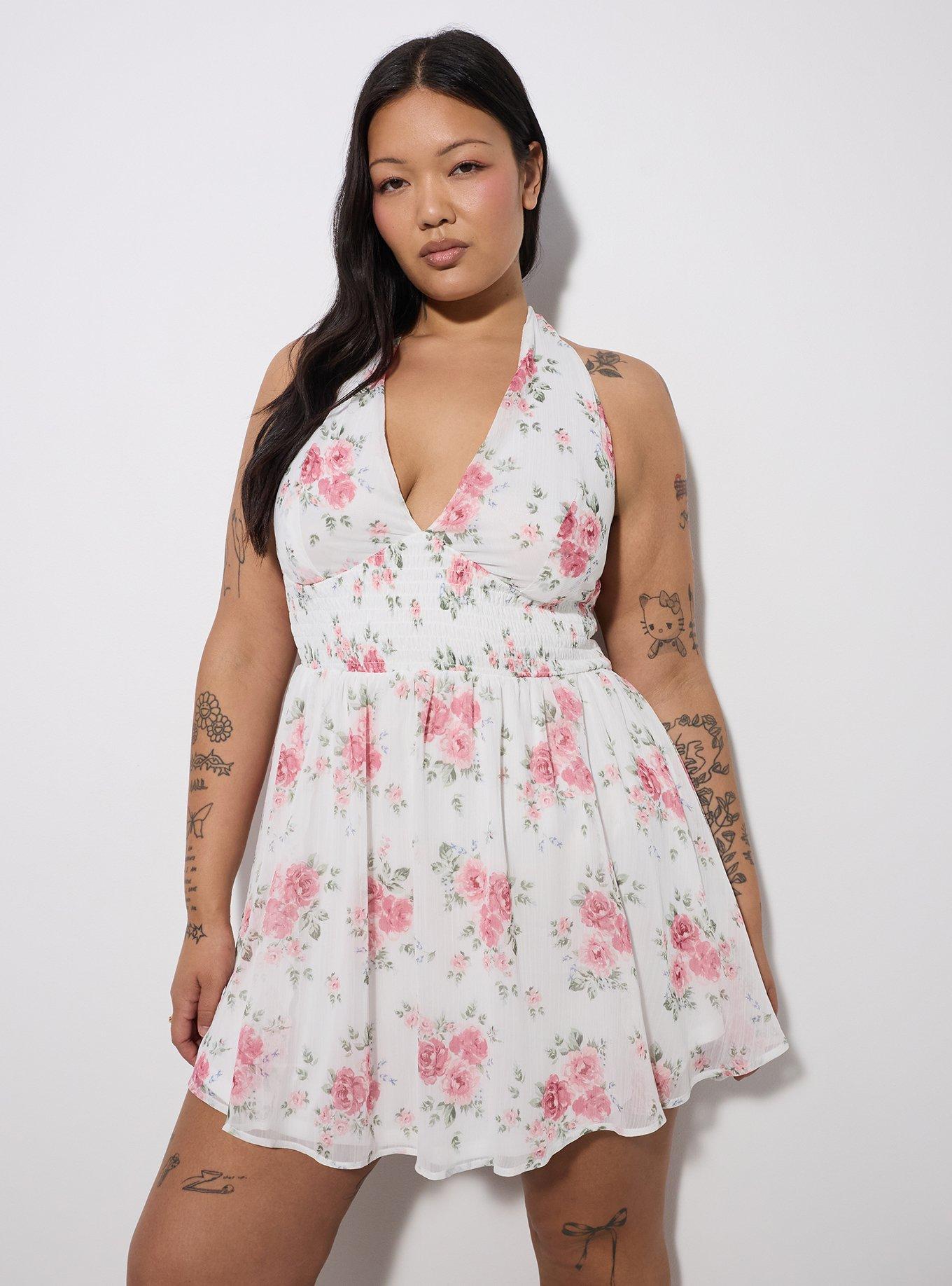 LoveSick Smocked Waist Halter Mini Dress, JUDY ROSES FLORAL WHITE, alternate