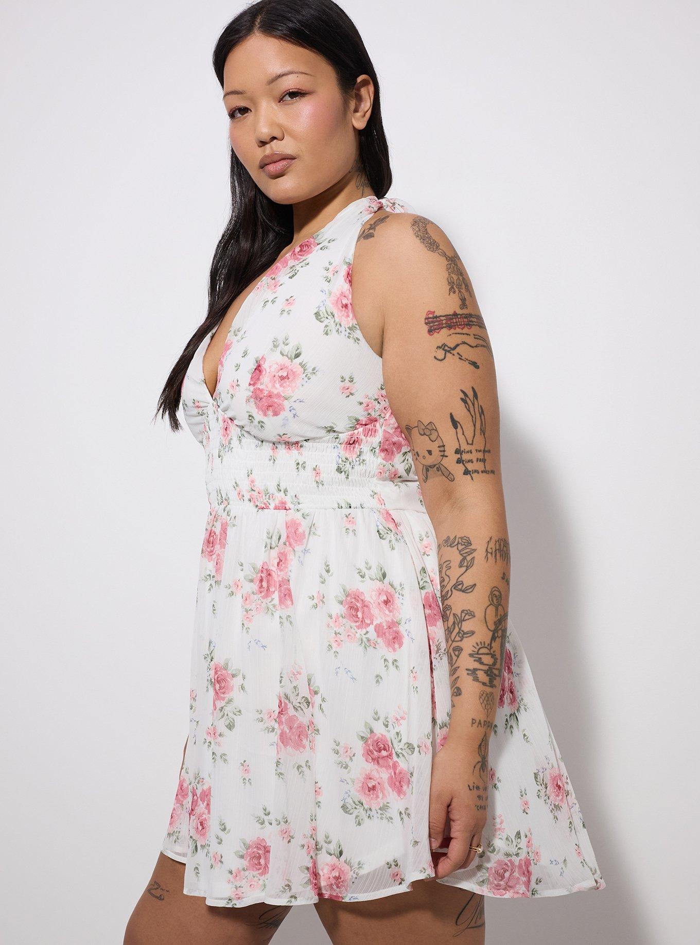 LoveSick Smocked Waist Halter Mini Dress, JUDY ROSES FLORAL WHITE, alternate