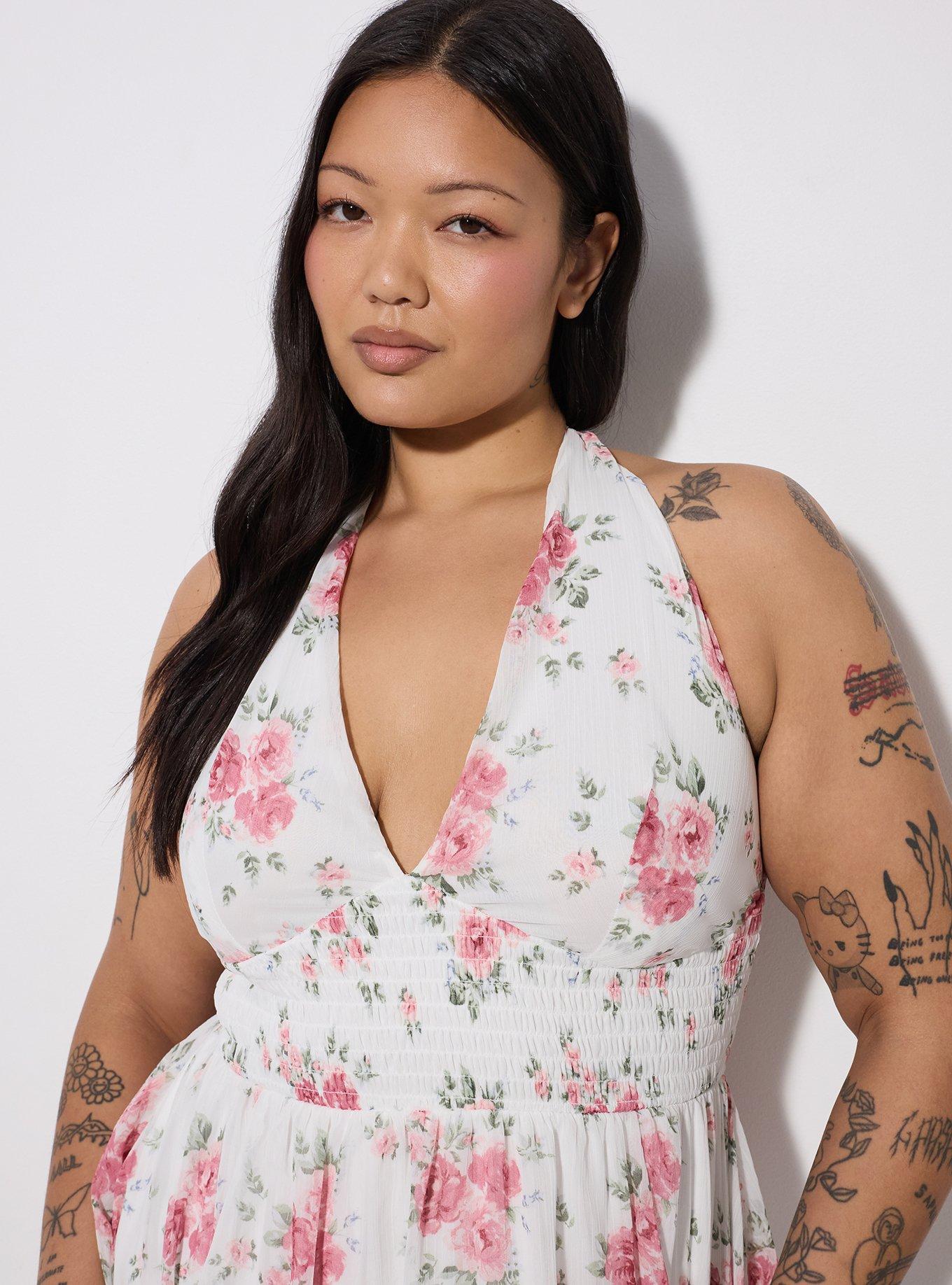 LoveSick Smocked Waist Halter Mini Dress, JUDY ROSES FLORAL WHITE, alternate