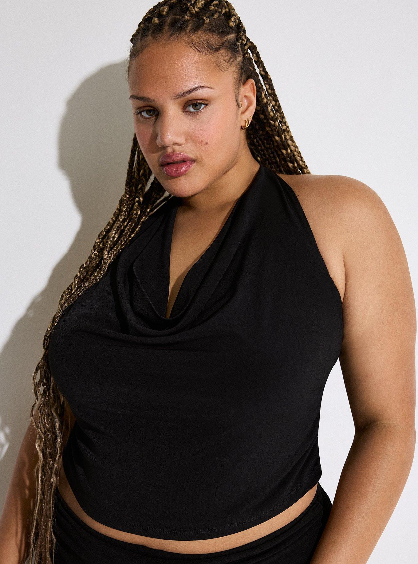 LoveSick Cowl Neck Halter Top, DEEP BLACK, hi-res