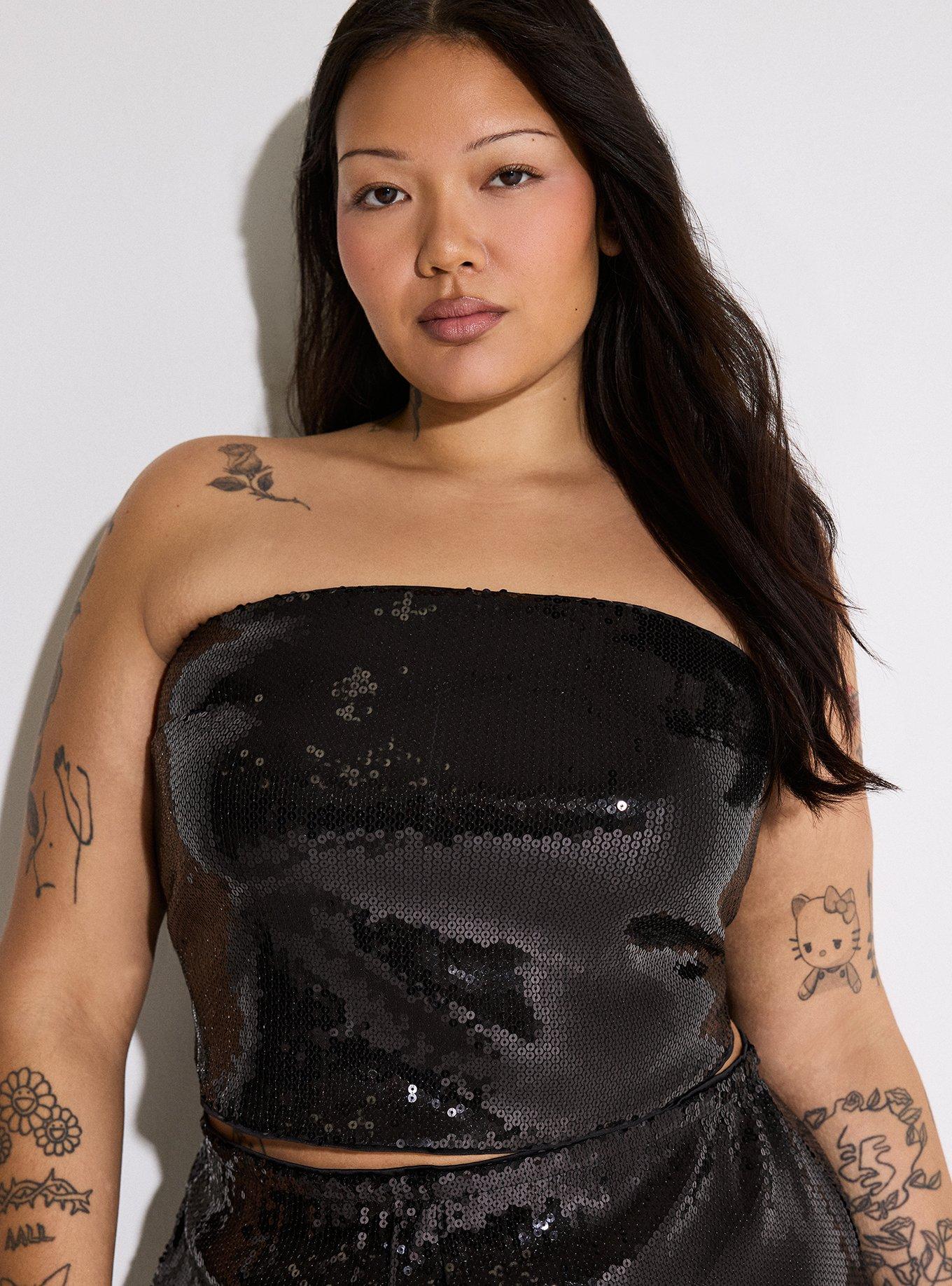 LoveSick Sequin Tube Top, DEEP BLACK, hi-res