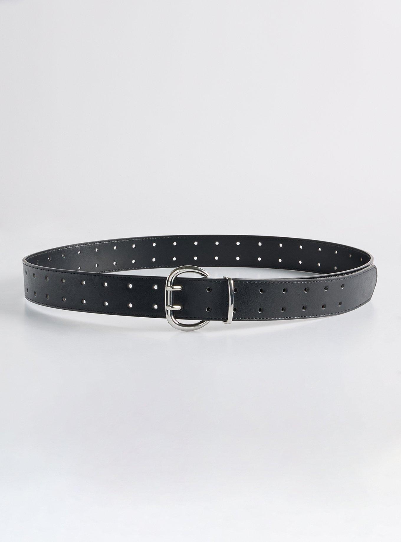 Double Perforated Denim Belt, BLACK, alternate