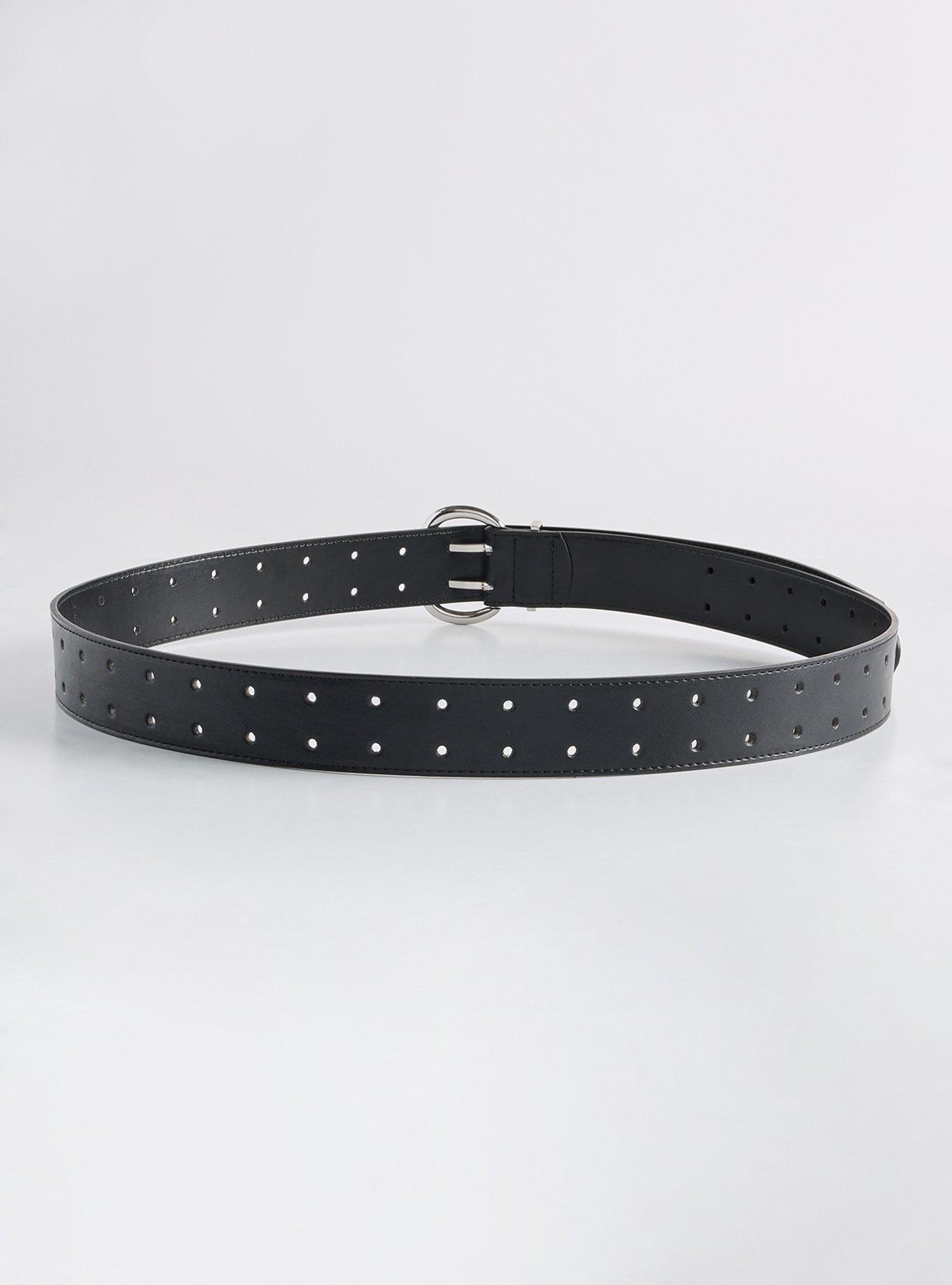 Double Perforated Denim Belt, BLACK, alternate