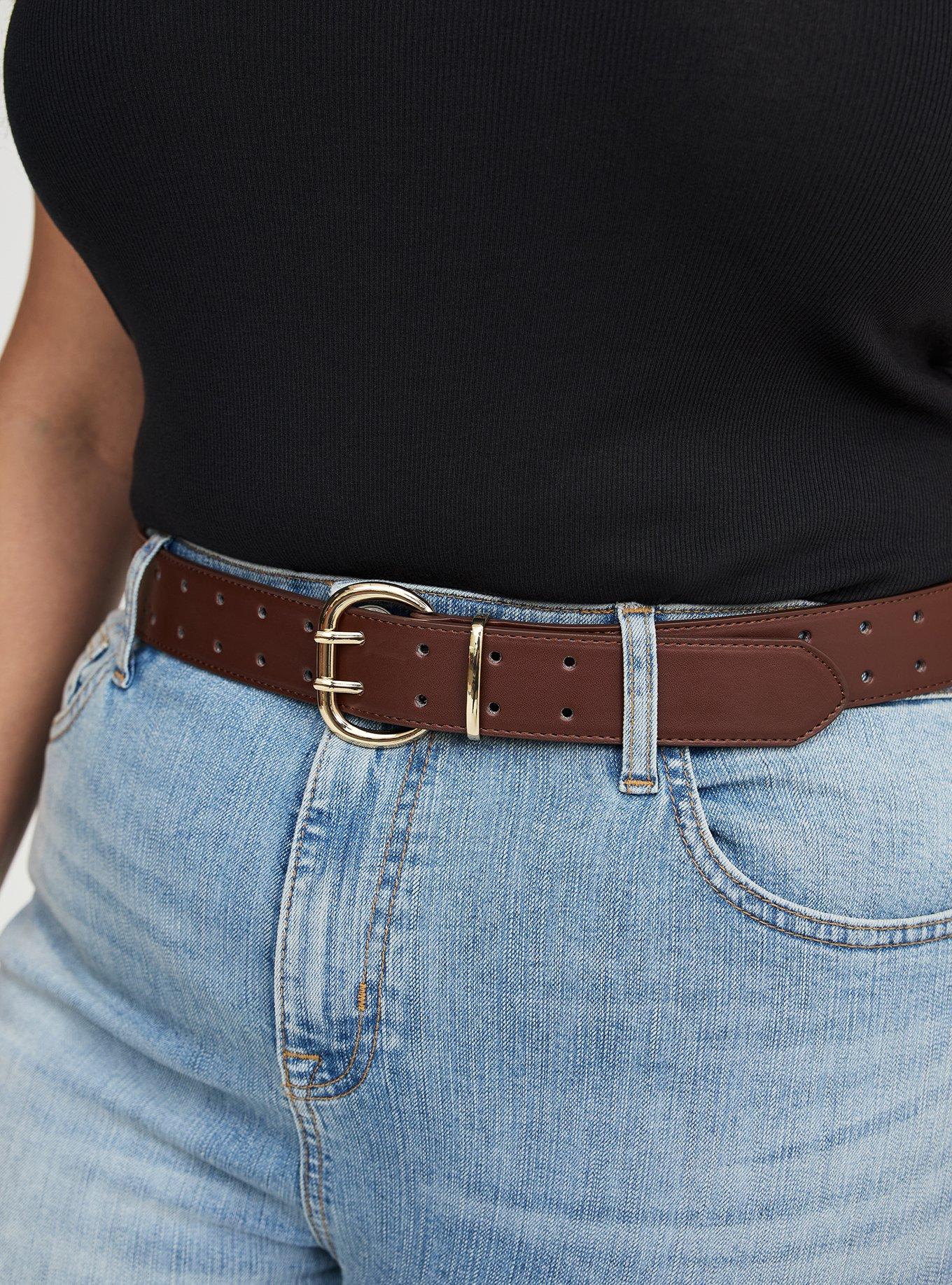 Double Perforated Denim Belt, CHOCOLATE BROWN, alternate