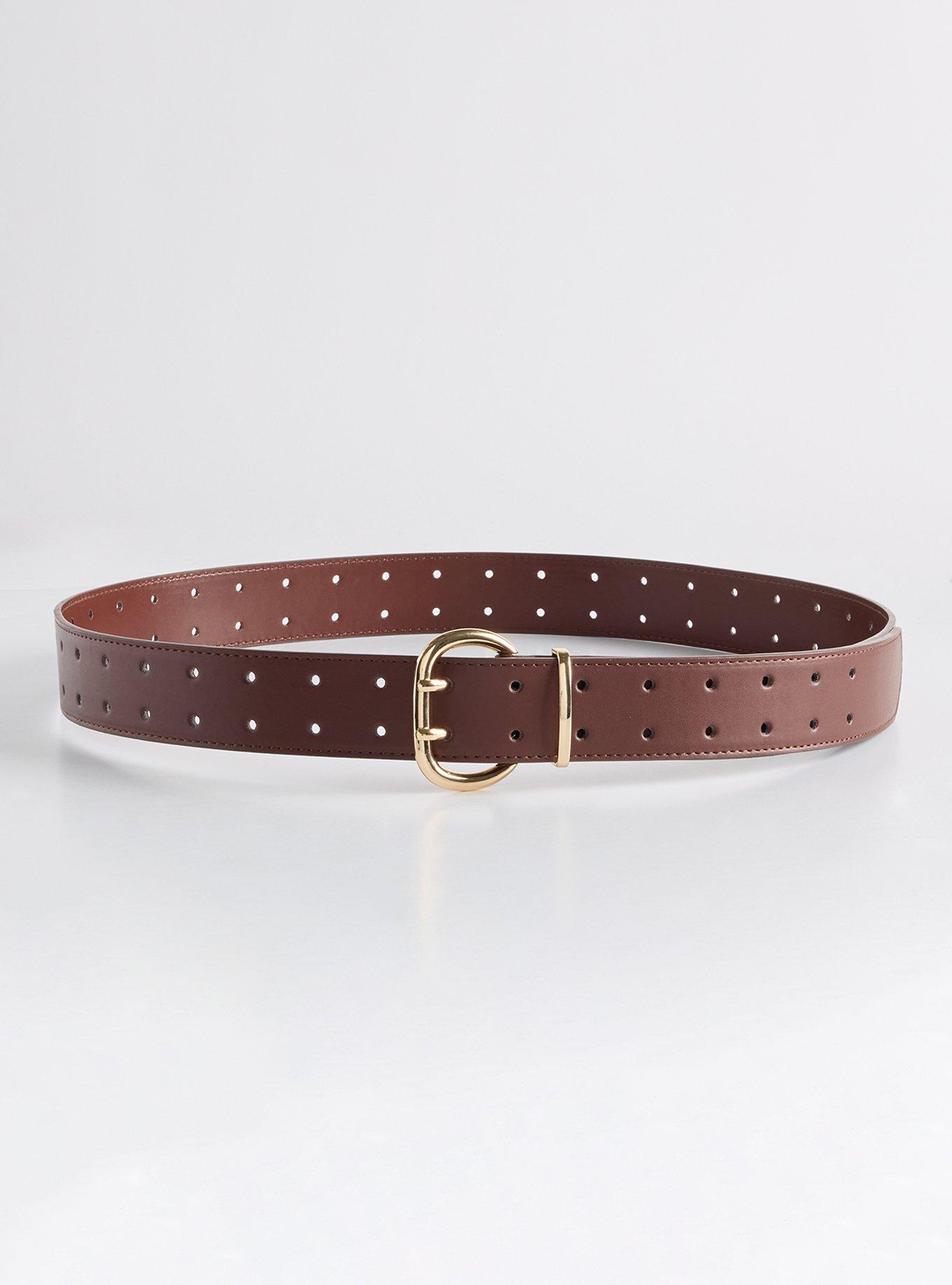 Double Perforated Denim Belt, CHOCOLATE BROWN, alternate
