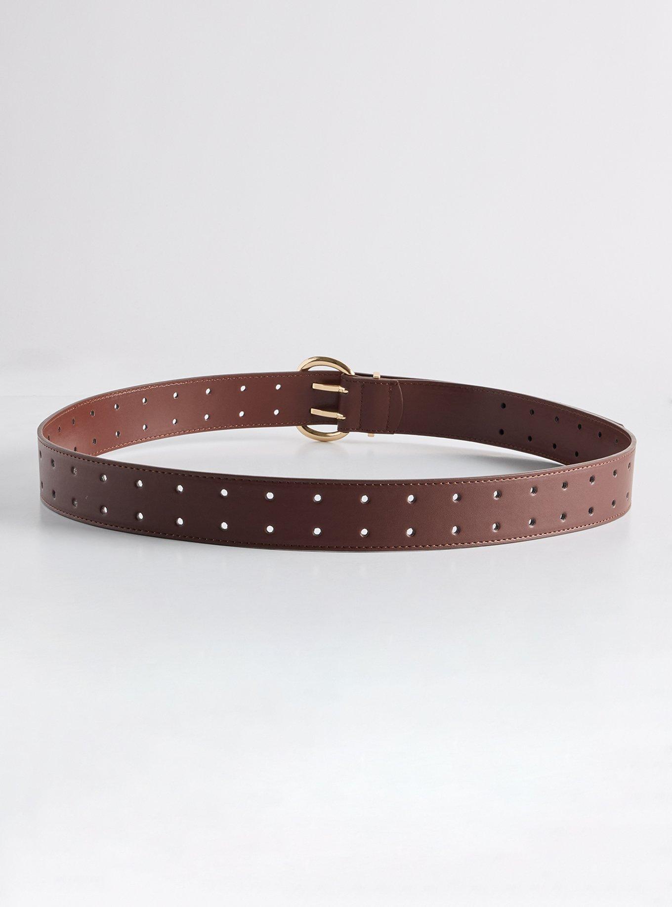 Double Perforated Denim Belt, CHOCOLATE BROWN, alternate