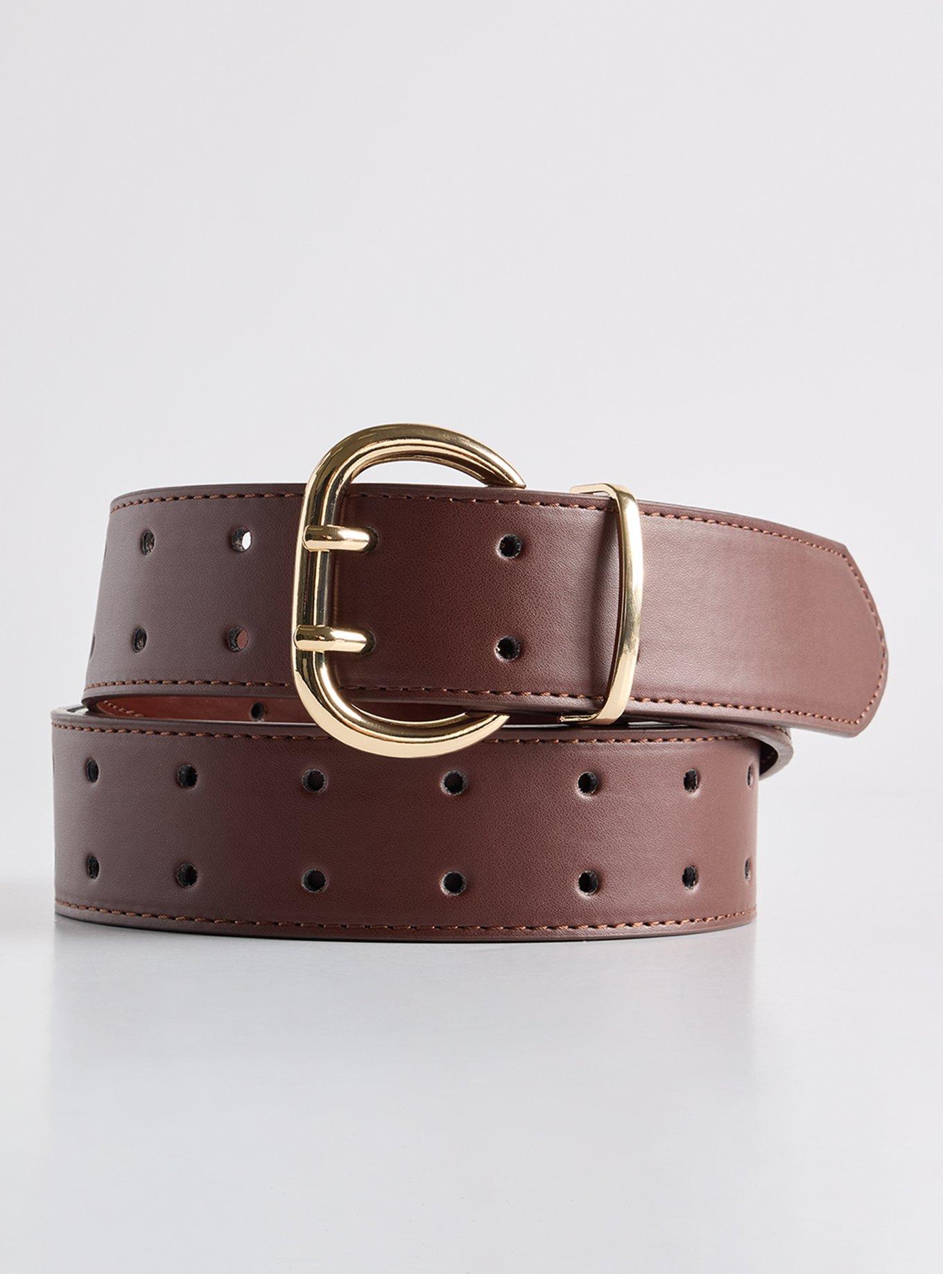Double Perforated Denim Belt, CHOCOLATE BROWN, hi-res