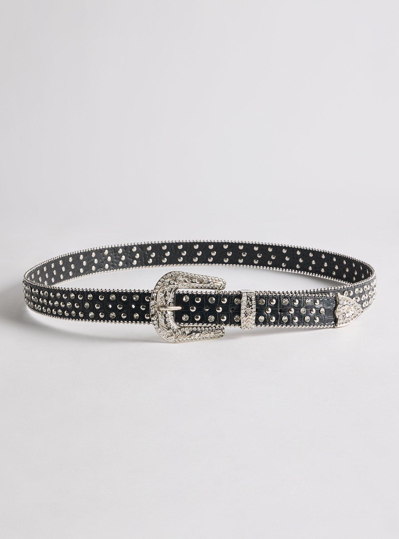 Studded Glitter Western Belt, BLACK, alternate