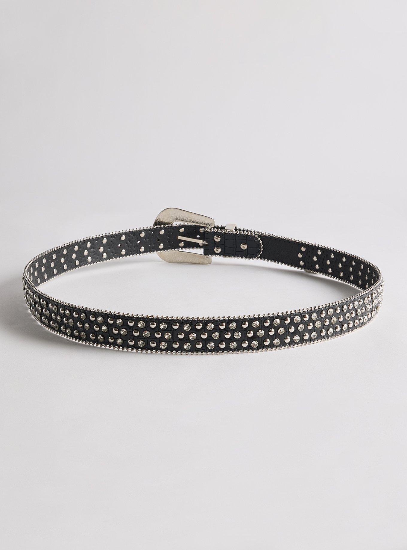 Studded Glitter Western Belt, BLACK, alternate