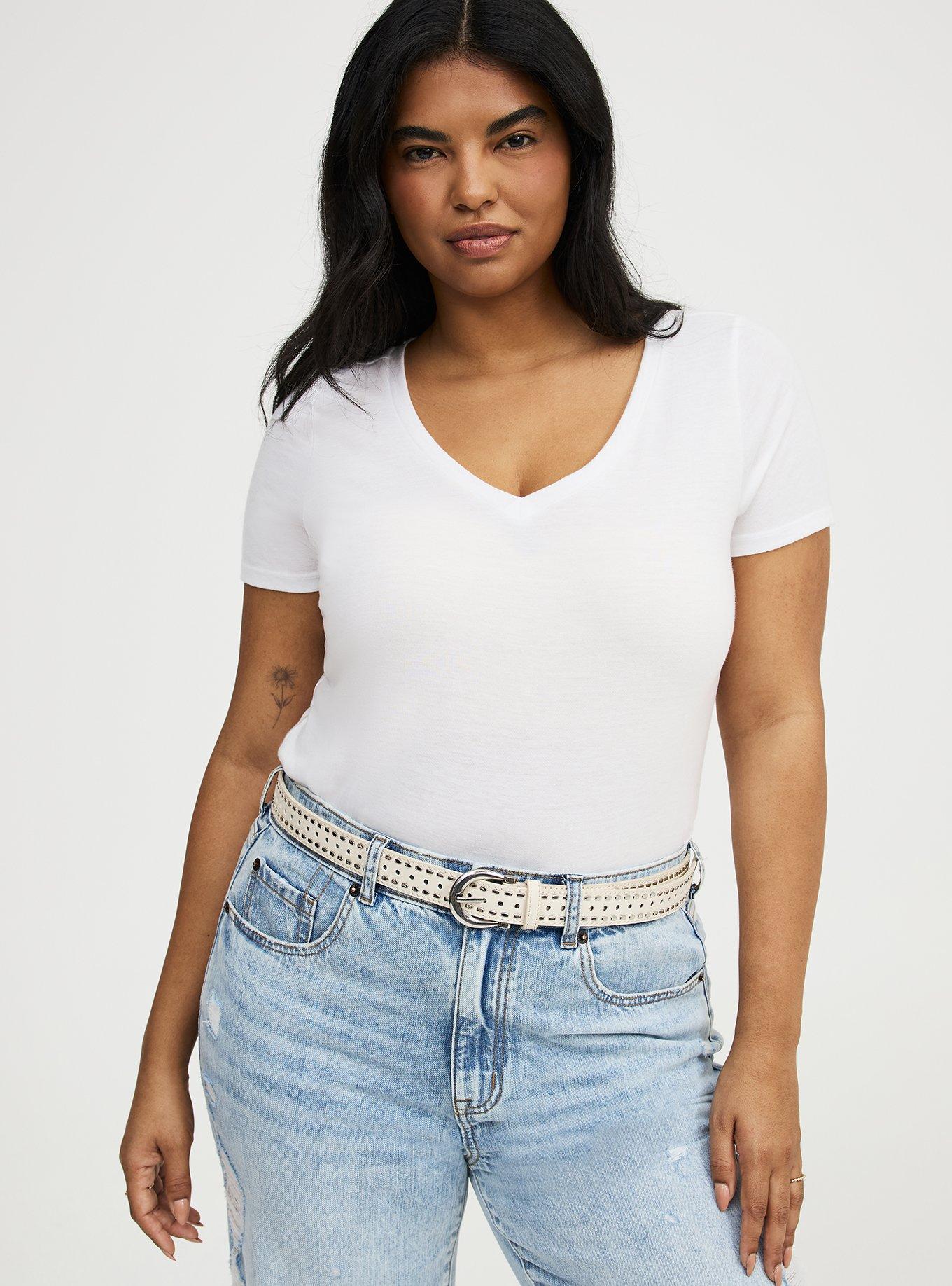 Studded Perforated Denim Belt, CREAM, hi-res