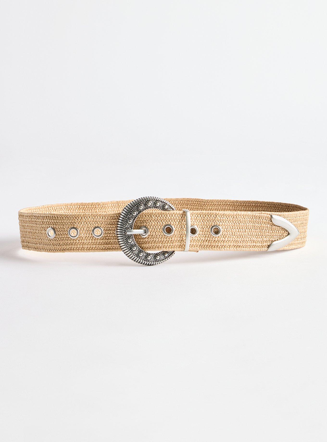 Antique Buckle Stretch Raffia Belt, NATURAL, alternate