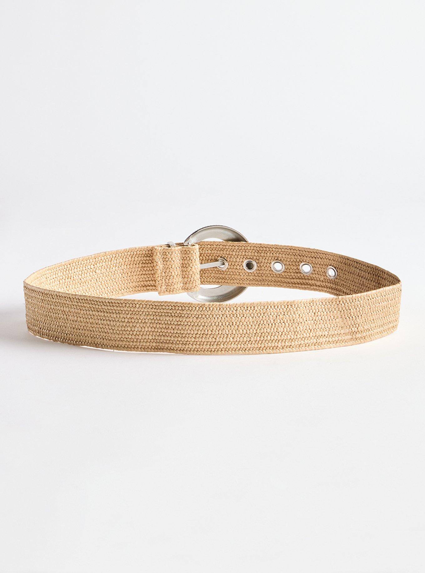Antique Buckle Stretch Raffia Belt, NATURAL, alternate