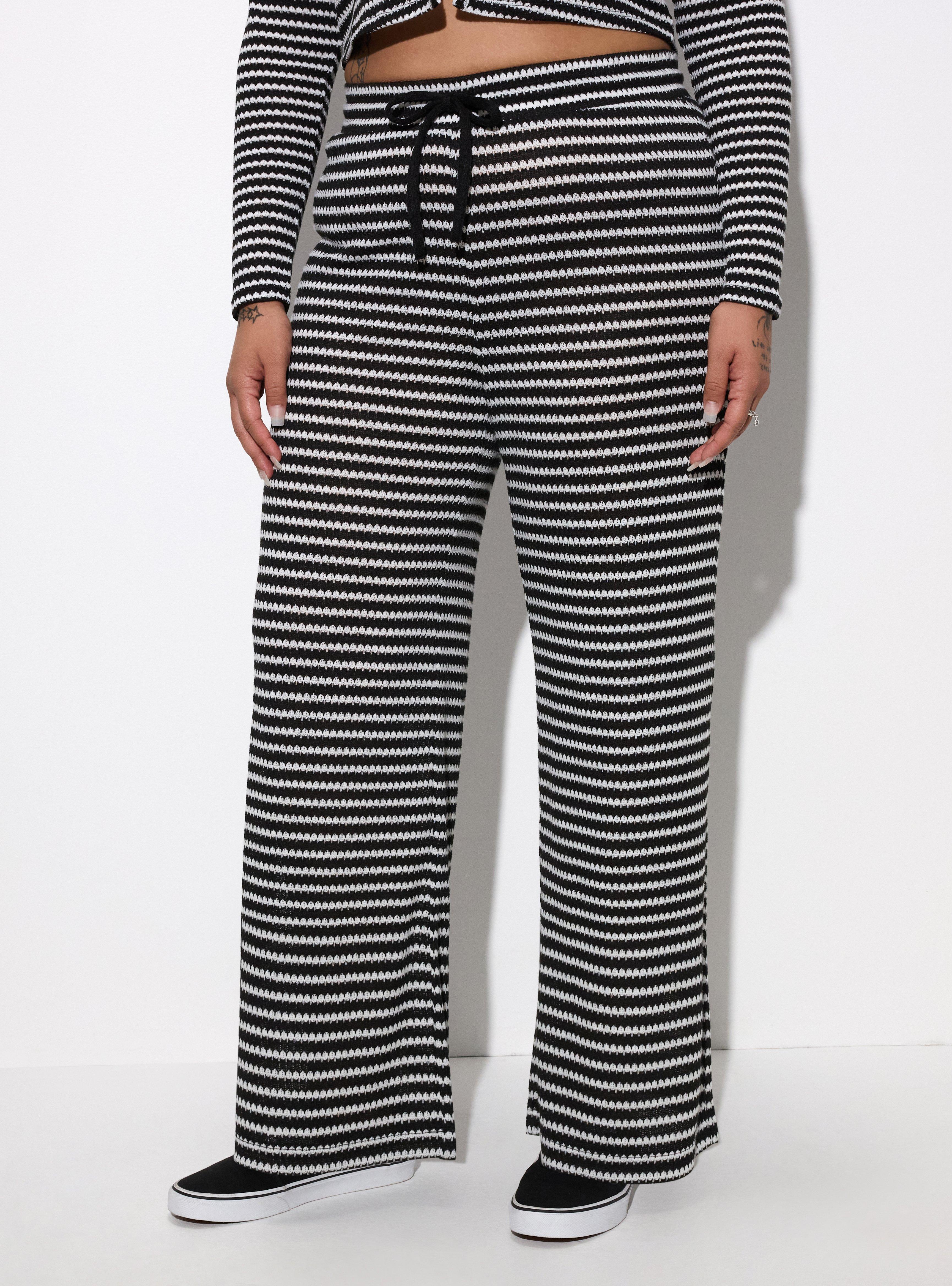 LoveSick High-Rise Wide Leg Open Knit Pant, LOVESICK KNIT STRIPE BLACK WHITE, alternate