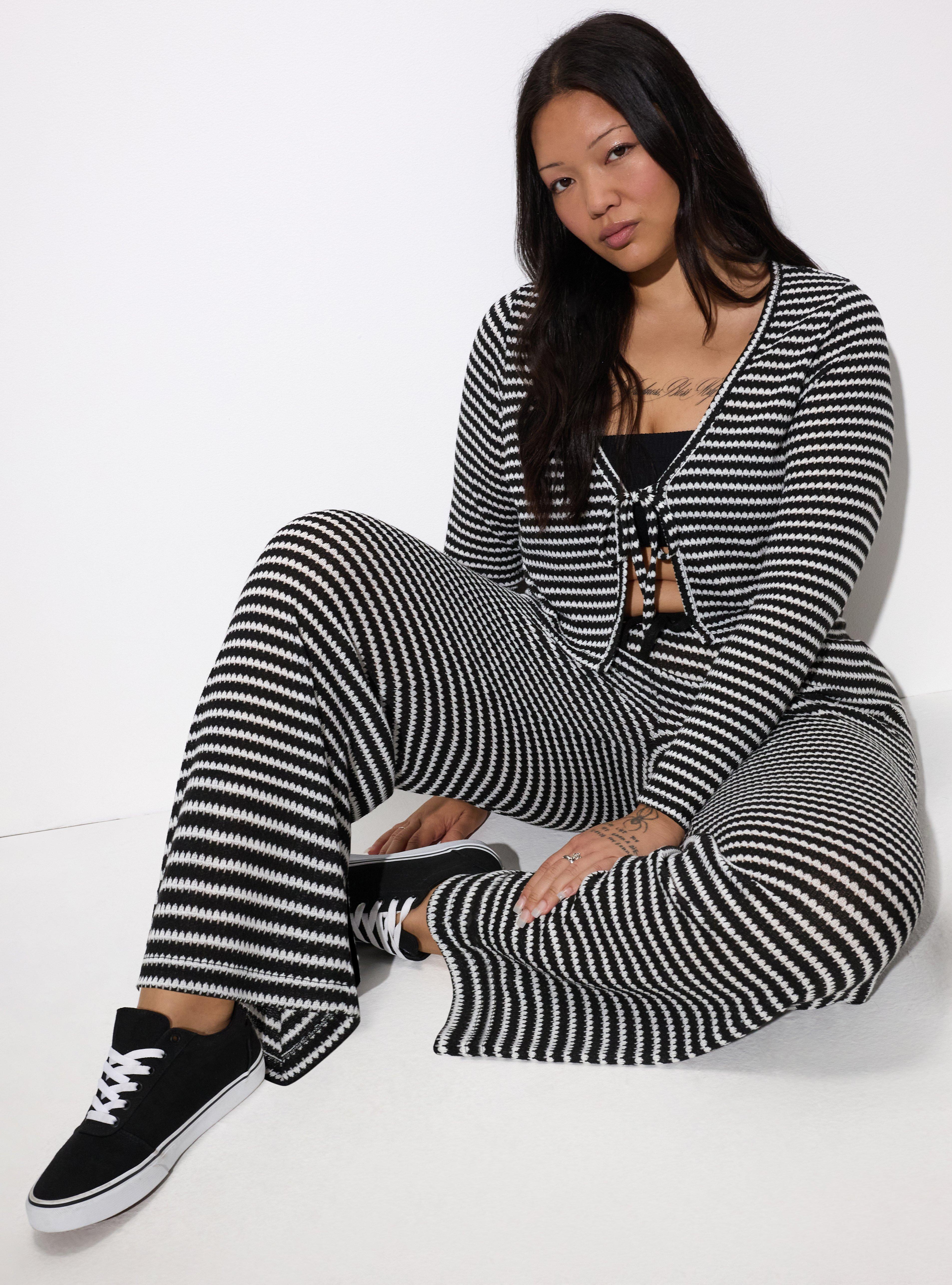 LoveSick High-Rise Wide Leg Open Knit Pant, LOVESICK KNIT STRIPE BLACK WHITE, alternate