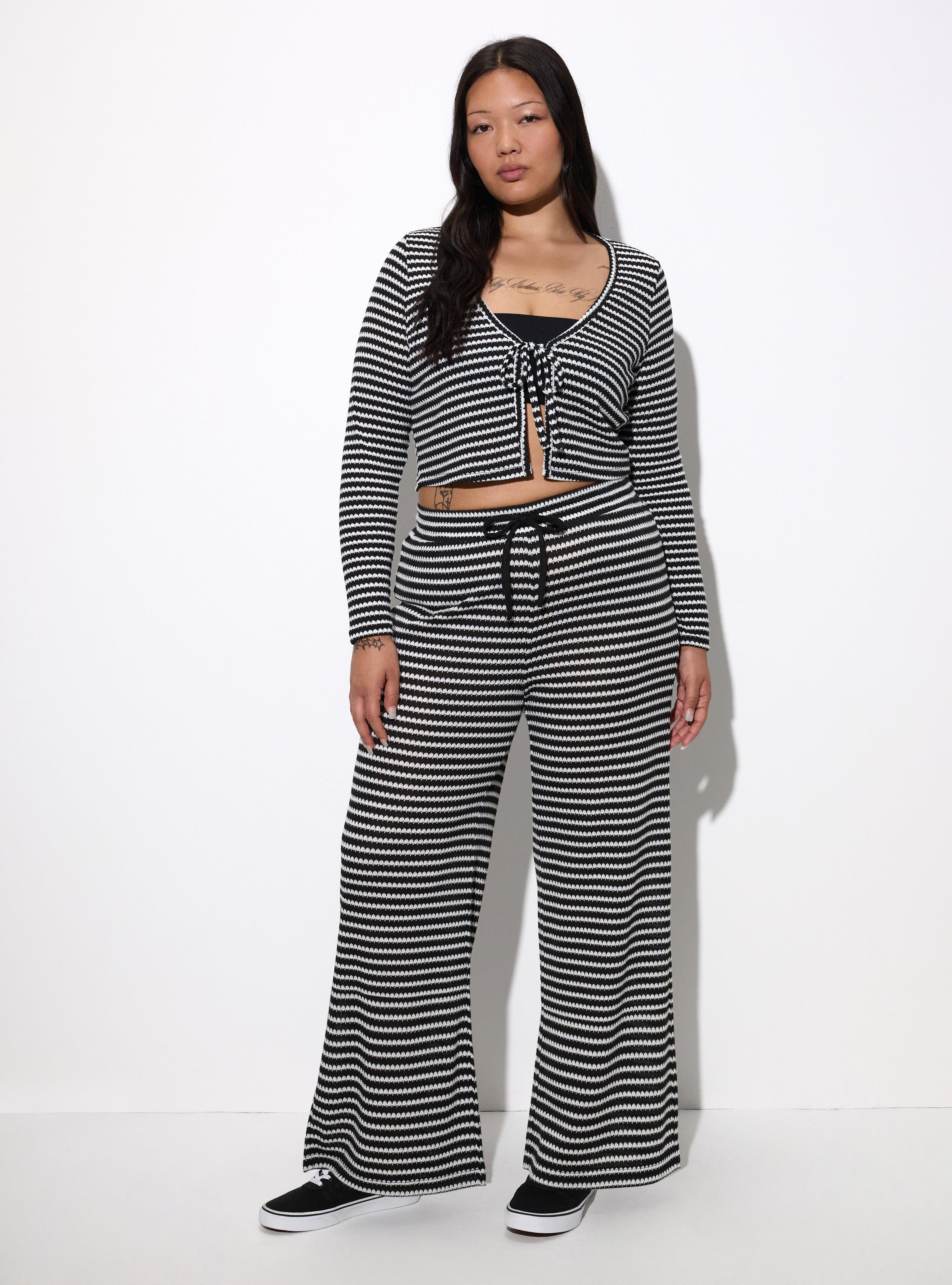 LoveSick High-Rise Wide Leg Open Knit Pant, LOVESICK KNIT STRIPE BLACK WHITE, hi-res