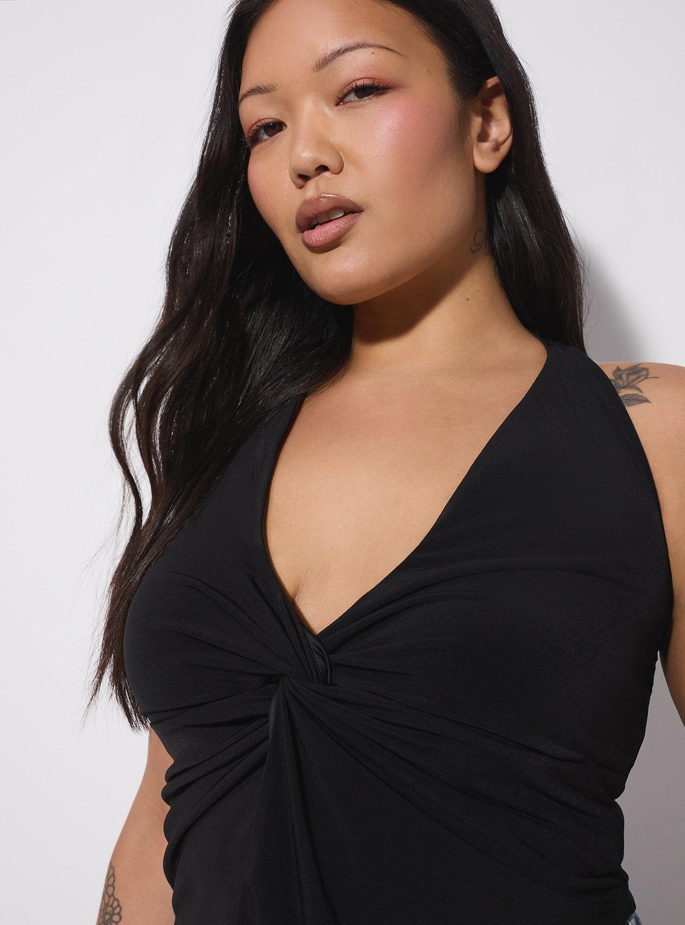 LoveSick Twist Front Flyaway Halter Top, DEEP BLACK, alternate