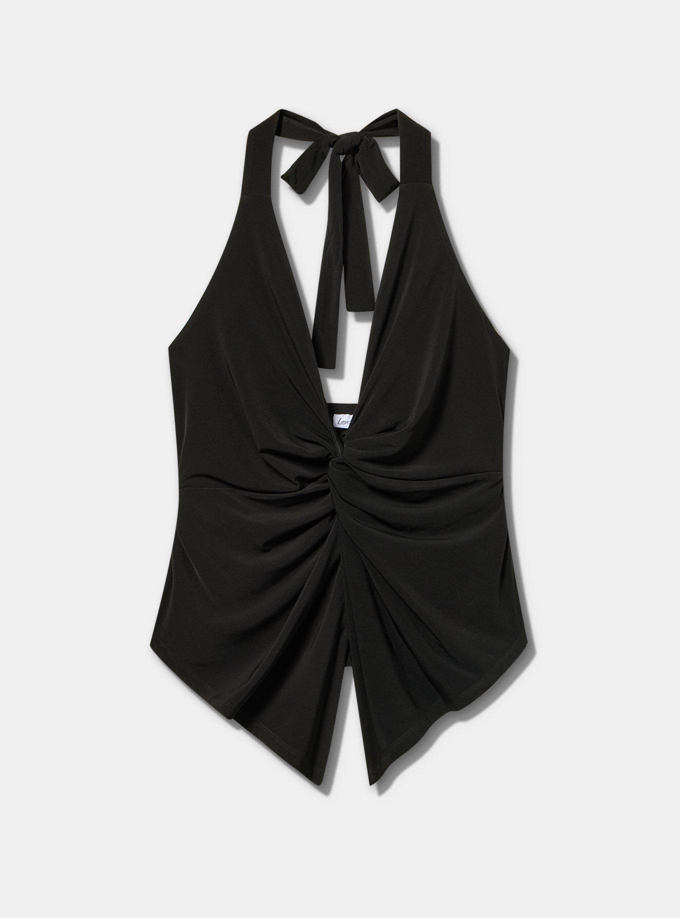 LoveSick Twist Front Flyaway Halter Top, DEEP BLACK, flat